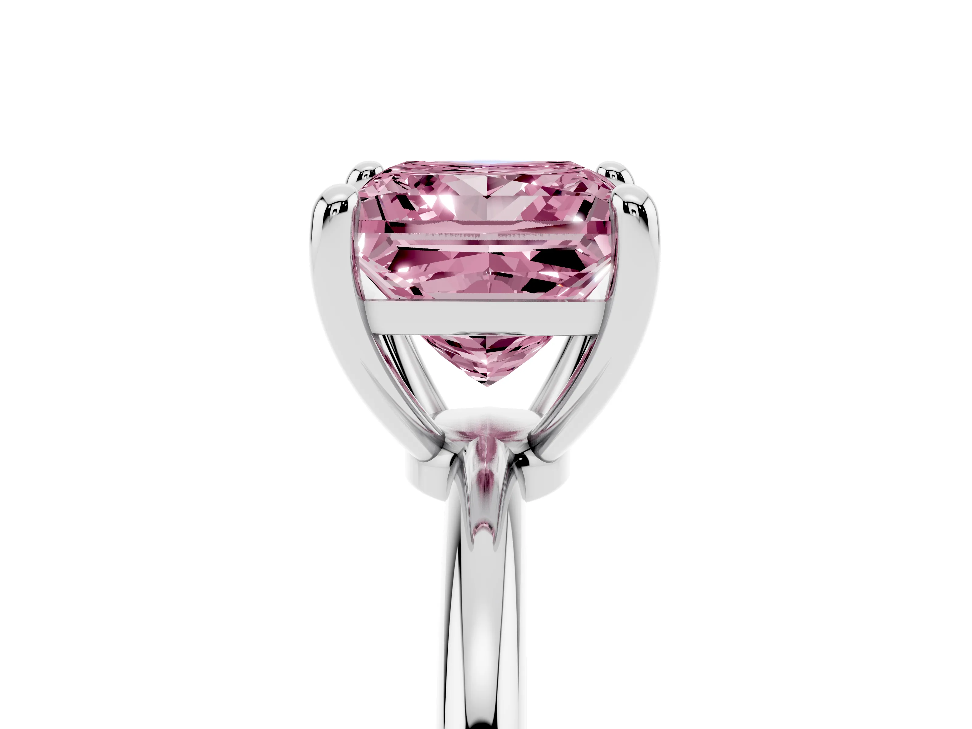 Fancy Pink Princess Cut Diamond Solitaire Ring Set in White gold with Secure Prong Setting on a Classic Band