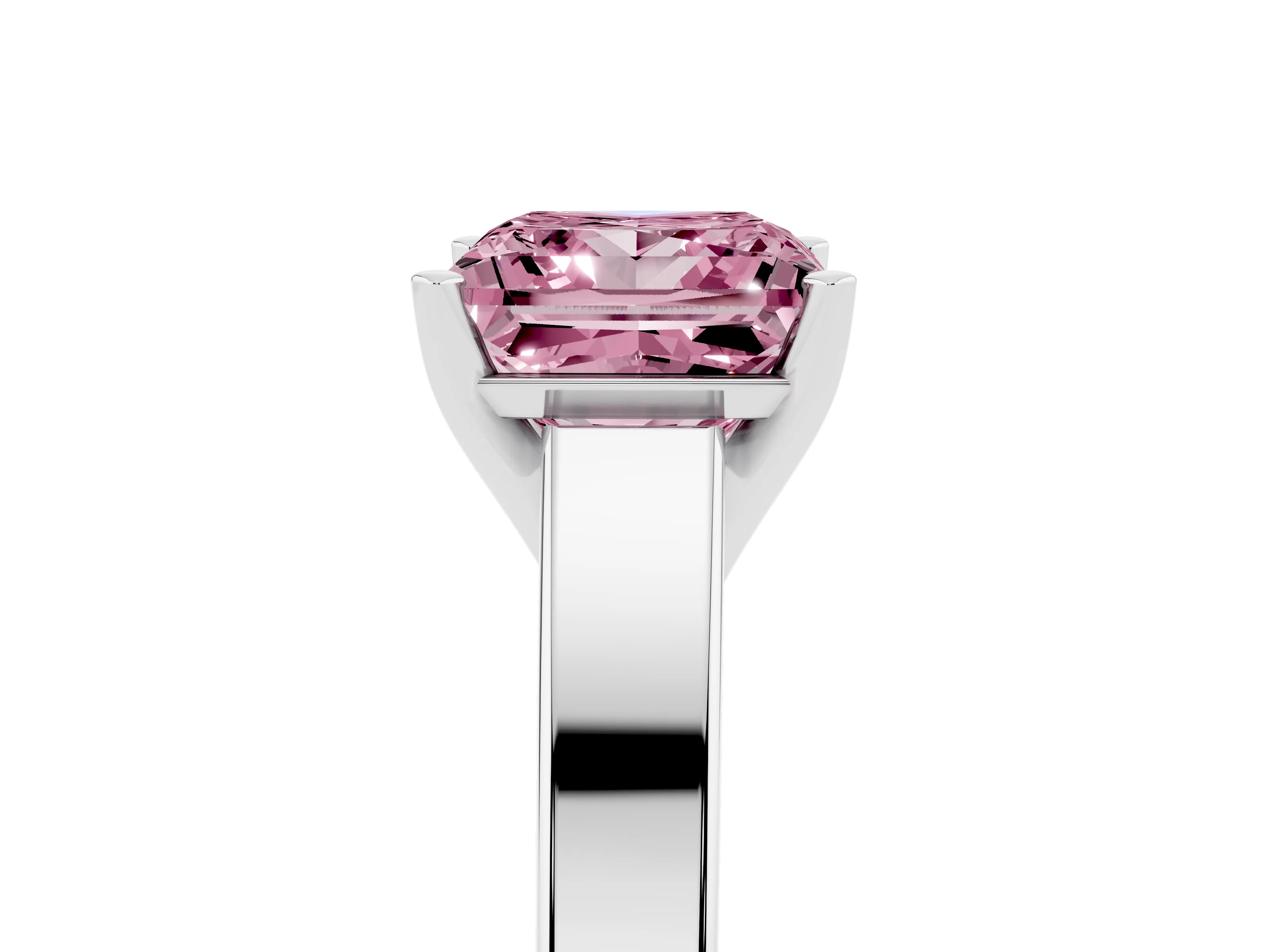Fancy Pink Princess Cut Diamond Solitaire Engagement Ring Set in White gold with Prong Setting and Tapered Band