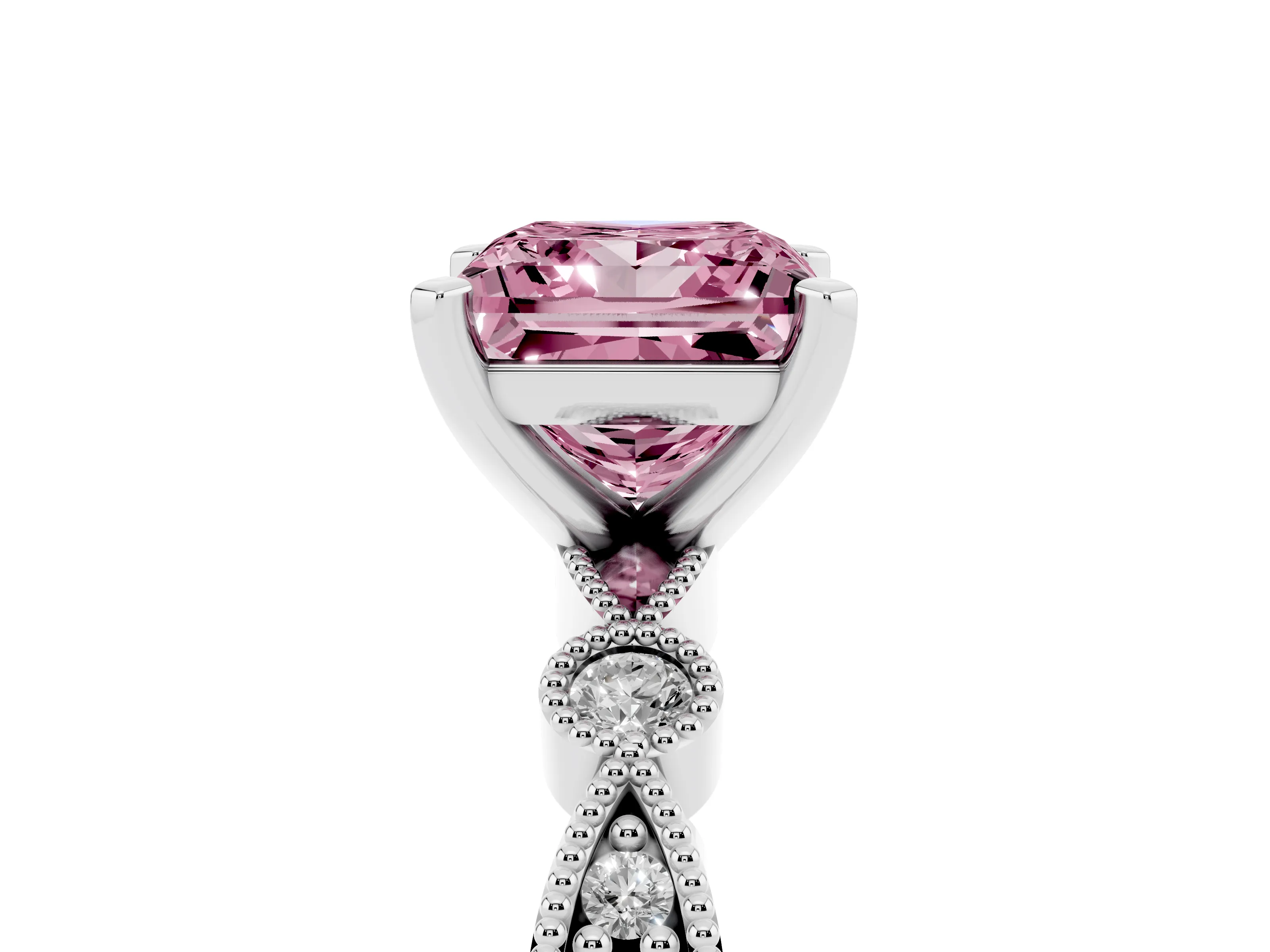 Fancy Pink Princess Cut Diamond Solitaire Engagement Ring Set in Silver with Milgrain Bezel Accent Band
