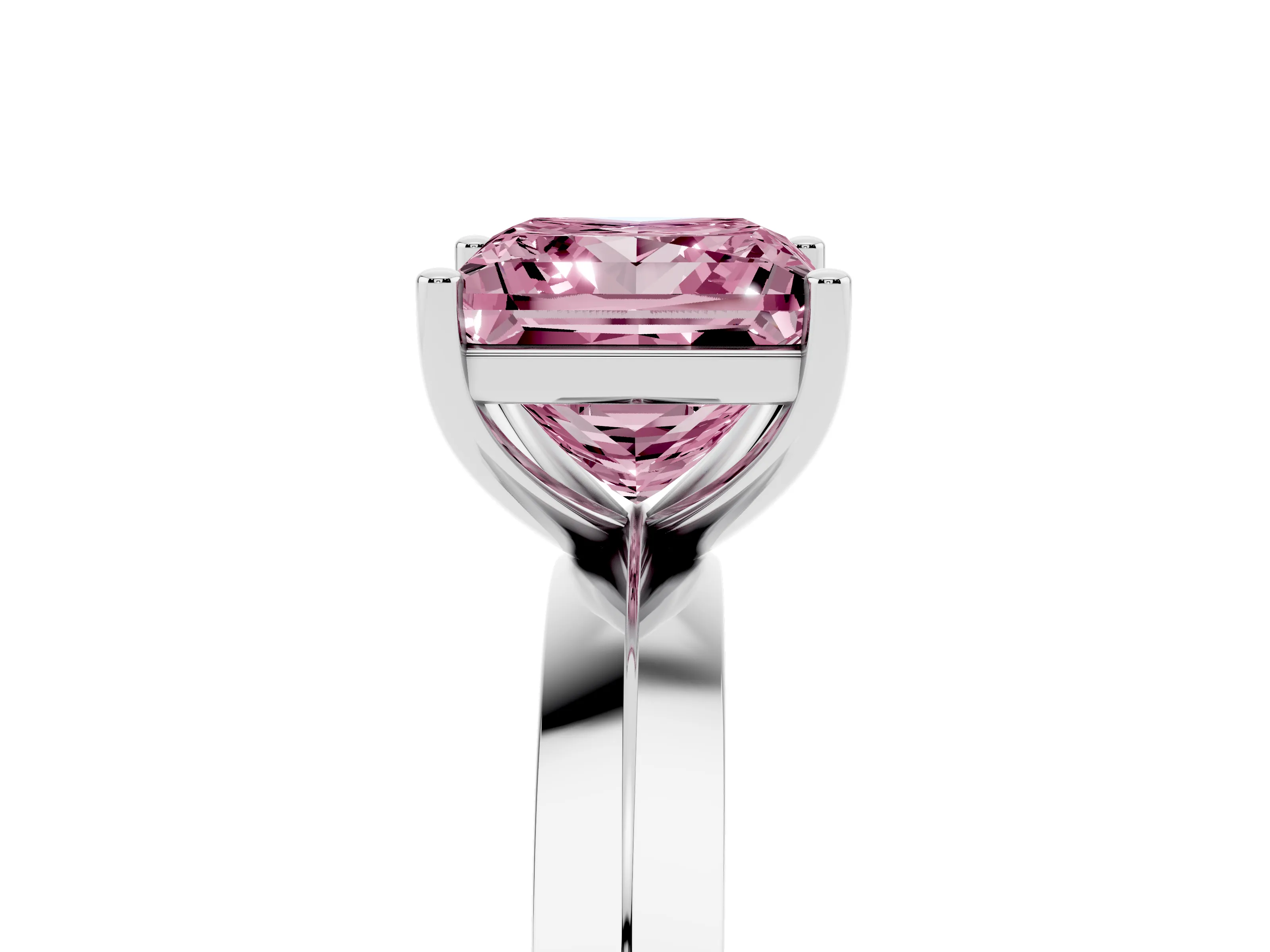 Fancy Pink Princess Cut Diamond Solitaire Engagement Ring Set in Silver with Flat Band and Prong Setting