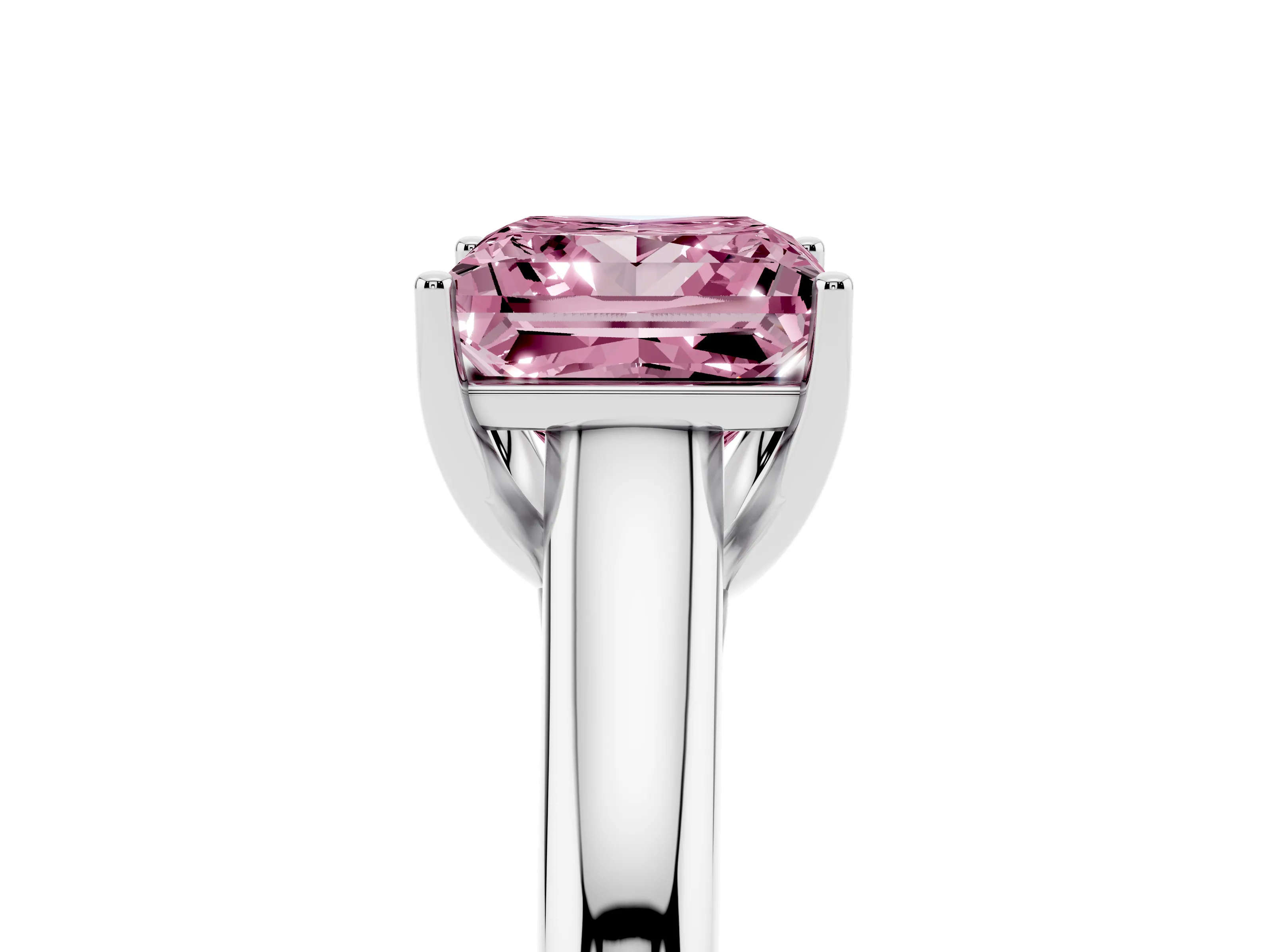 Fancy Pink Princess Cut Diamond Solitaire Engagement Ring Set in White gold with Subtly Tapered Band and Prong Setting