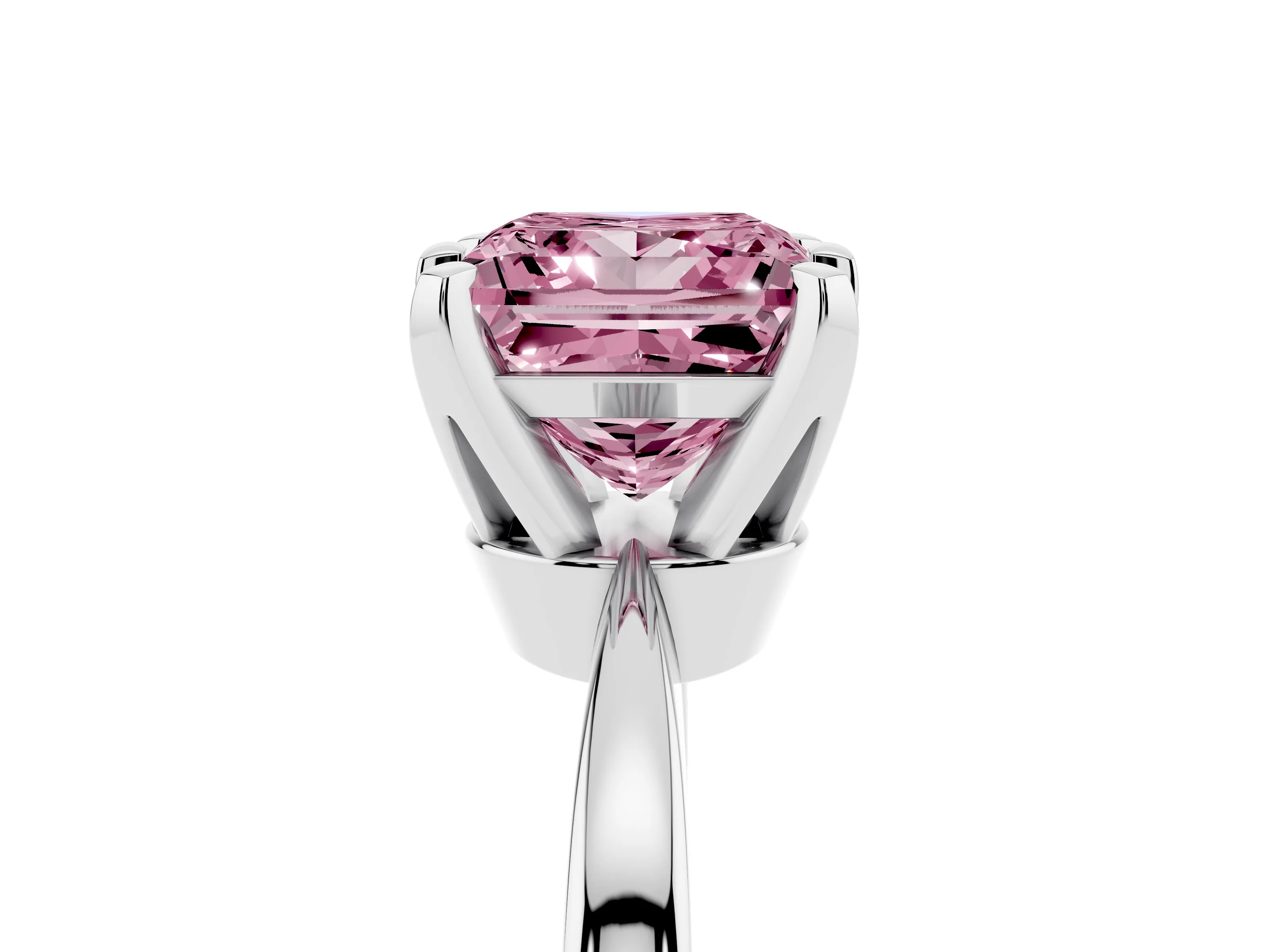 Fancy Pink Princess Cut Diamond Solitaire Engagement Ring Set in Platinum with Slim Tapered Solitaire Band