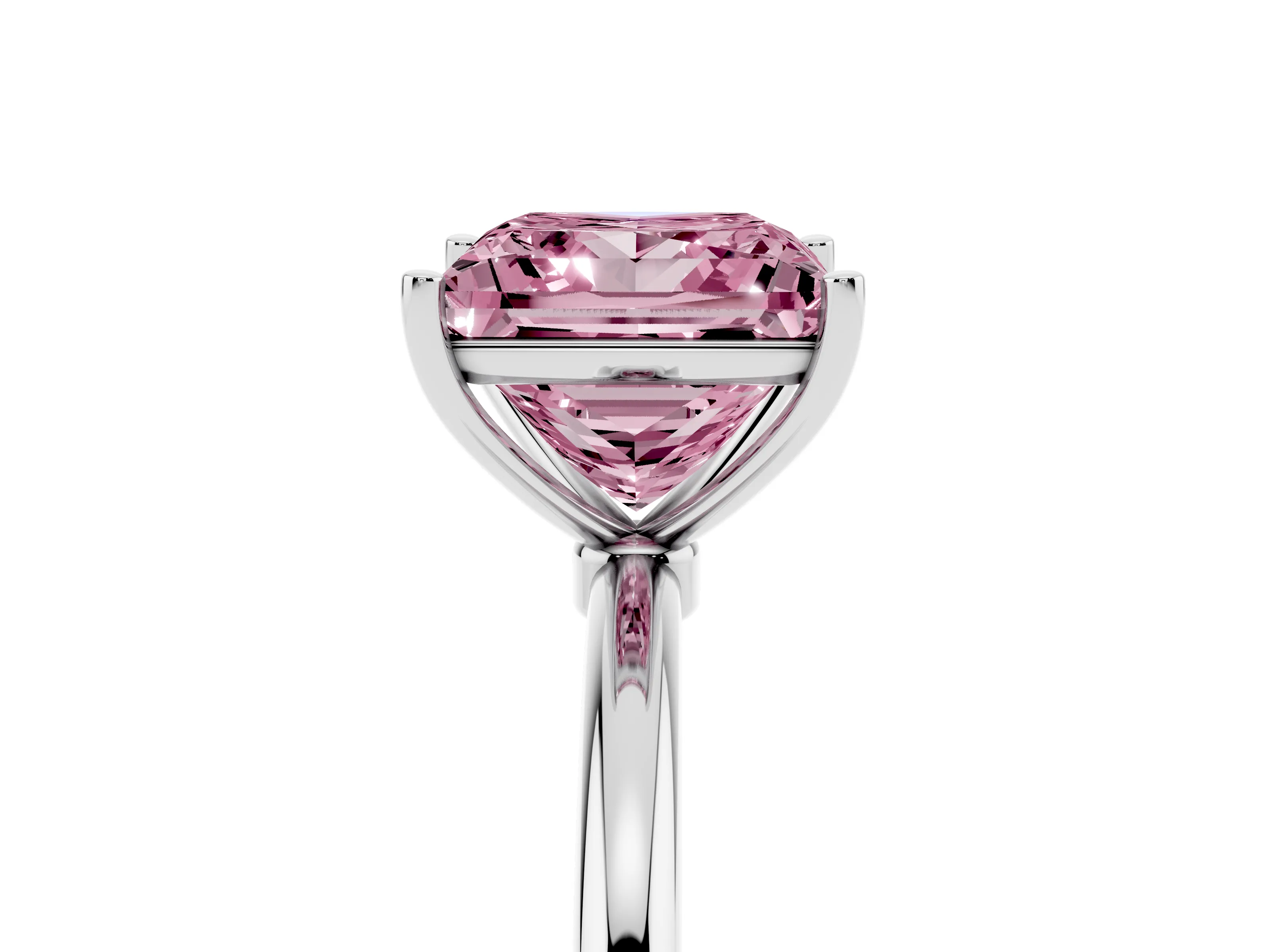 Fancy Pink Princess Cut Diamond Solitaire Engagement Ring Set in Silver with Thin Band and Prong Setting