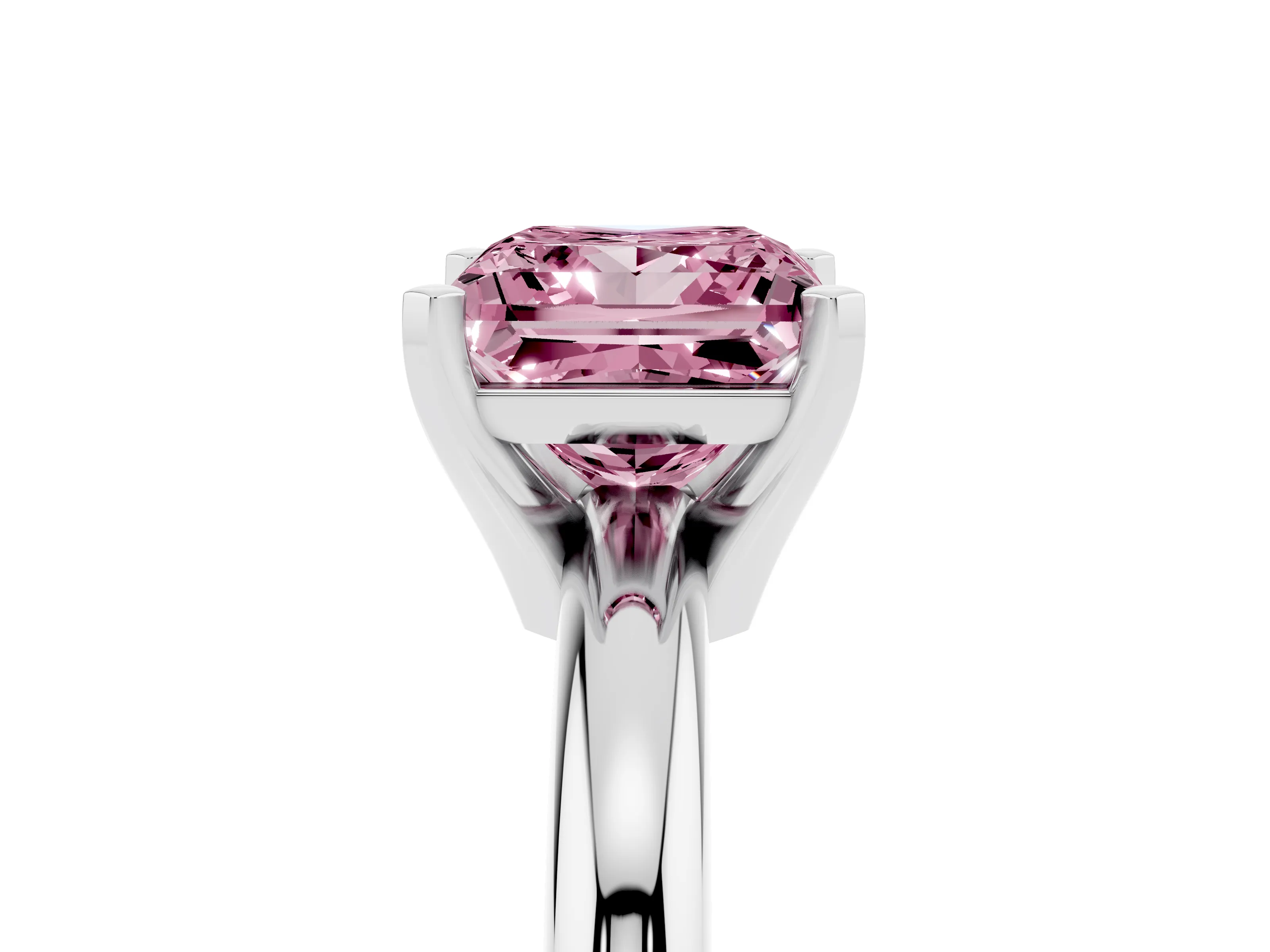 Fancy Pink Princess Cut Diamond Solitaire Engagement Ring Set in Platinum with Round Band and Prong Setting