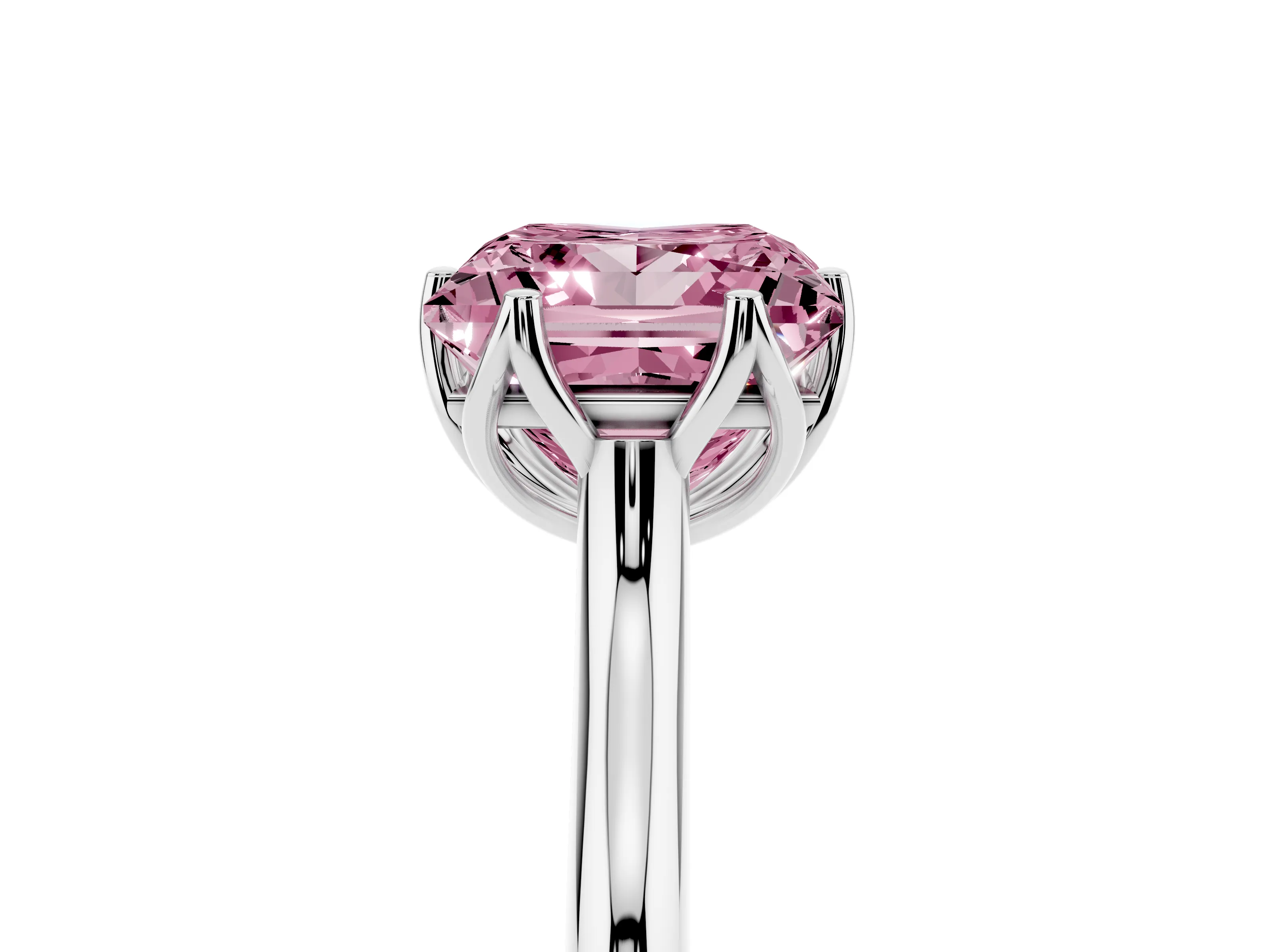 Fancy Pink Princess Cut Diamond Solitaire Cathedral Ring Set in Silver with Prong Setting