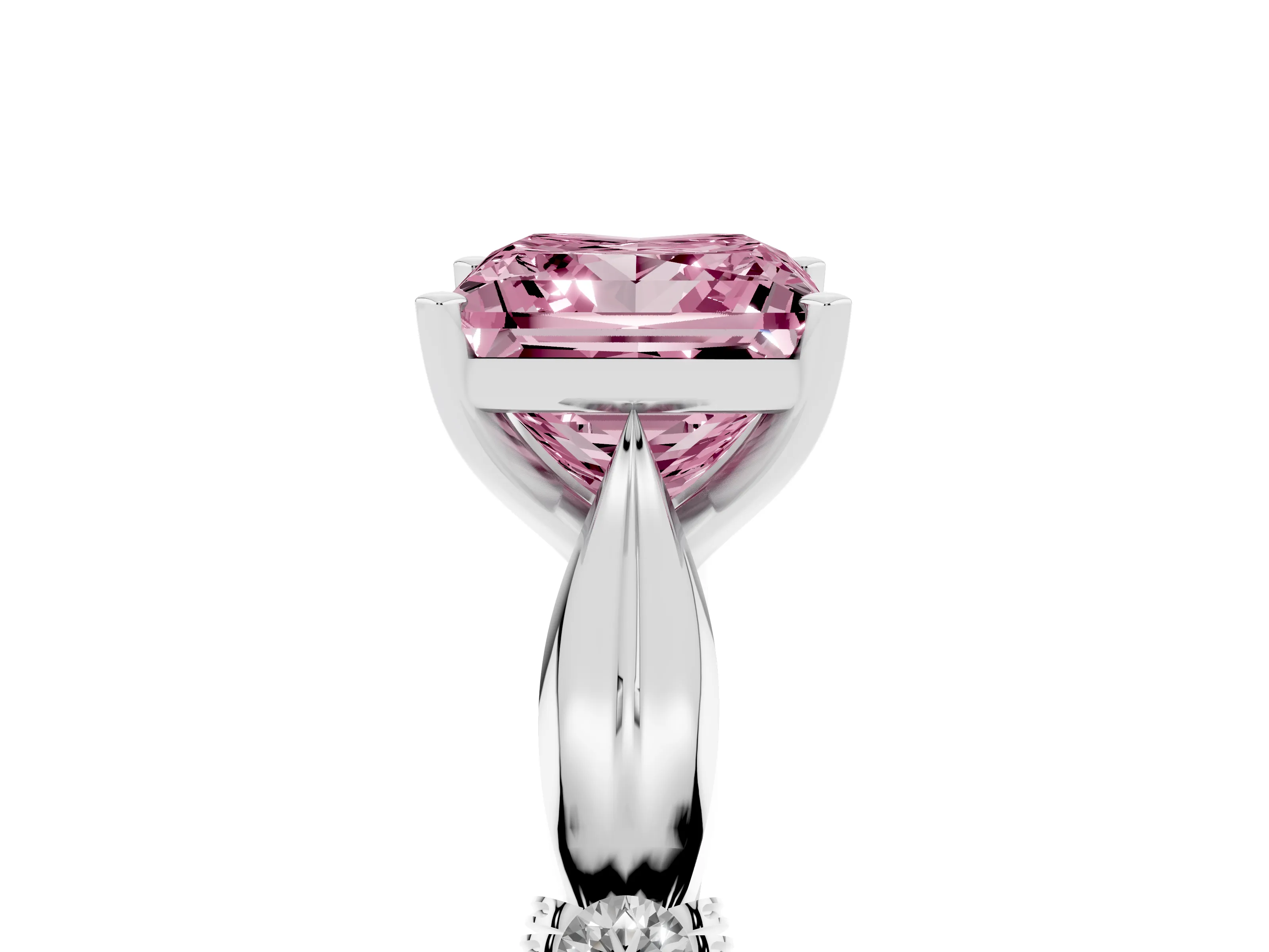 Fancy Pink Princess Cut Diamond Solitaire Twisted Band Ring Set in Silver with Accent Stones and Prong Setting