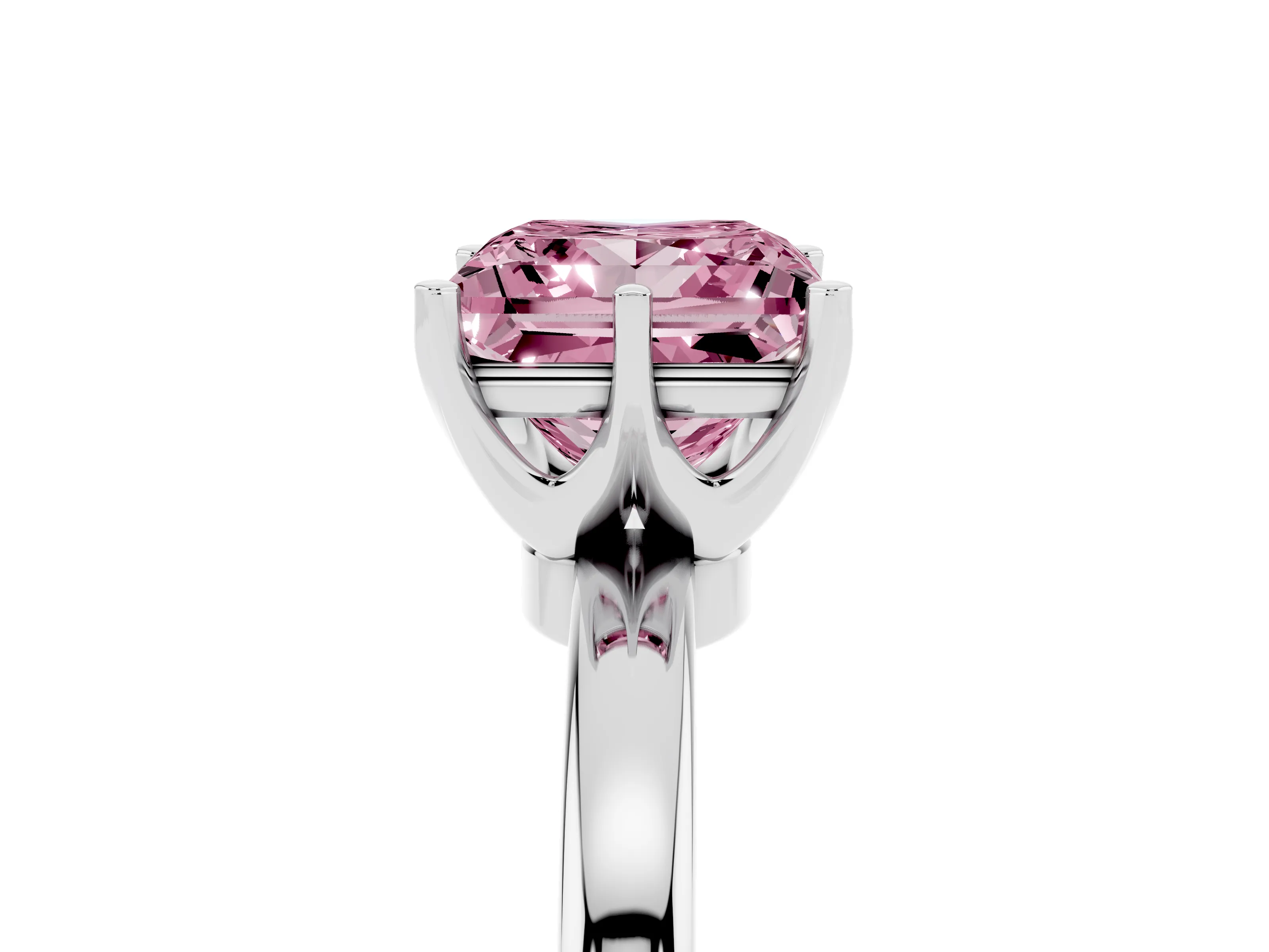 Fancy Pink Princess Cut Diamond Solitaire Ring Set in White gold with Raised Prong Setting on a Classic Band