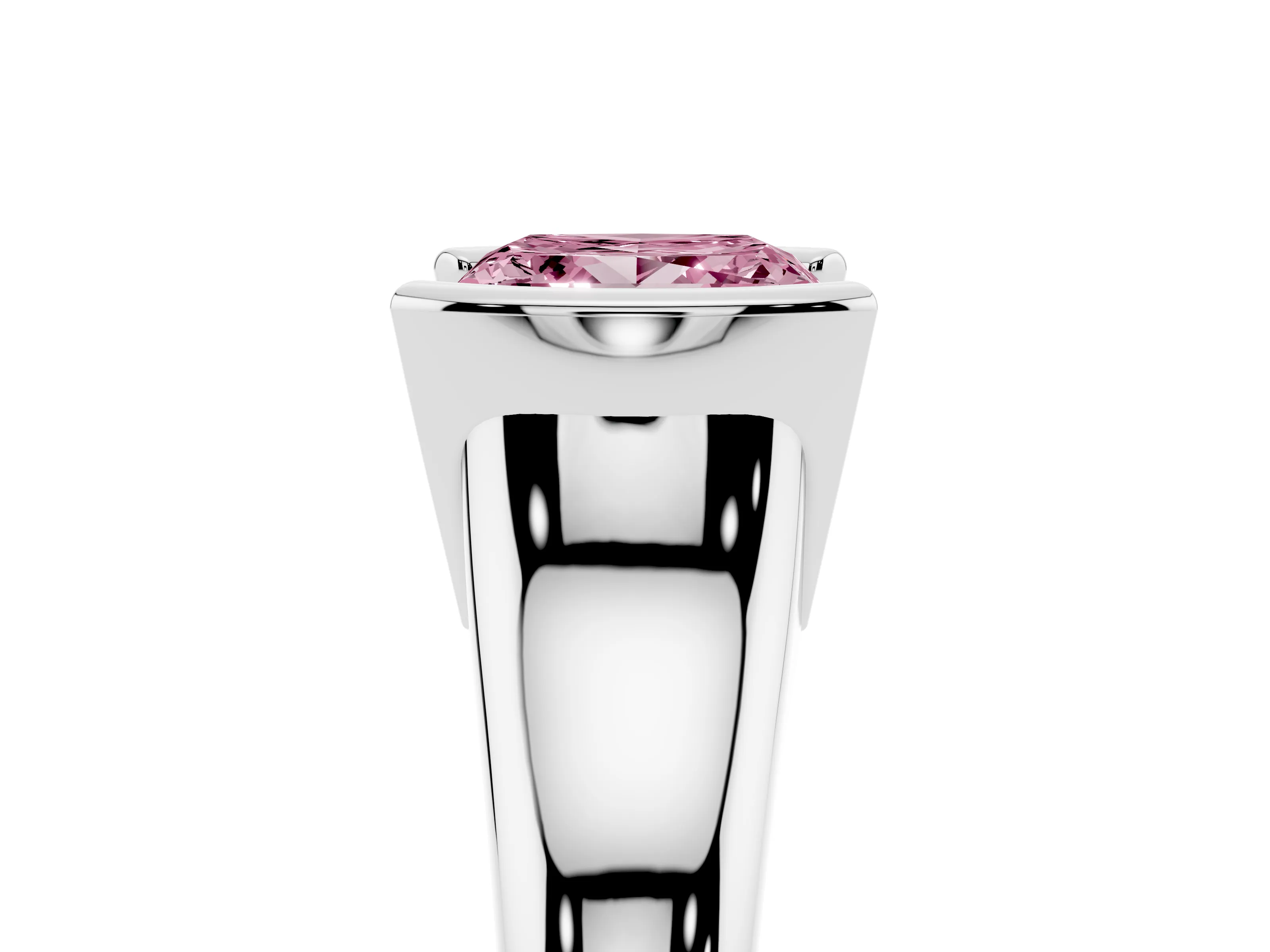 Fancy Pink Princess Cut Diamond Solitaire Tension Set Ring Set in White gold with Split Shank Band