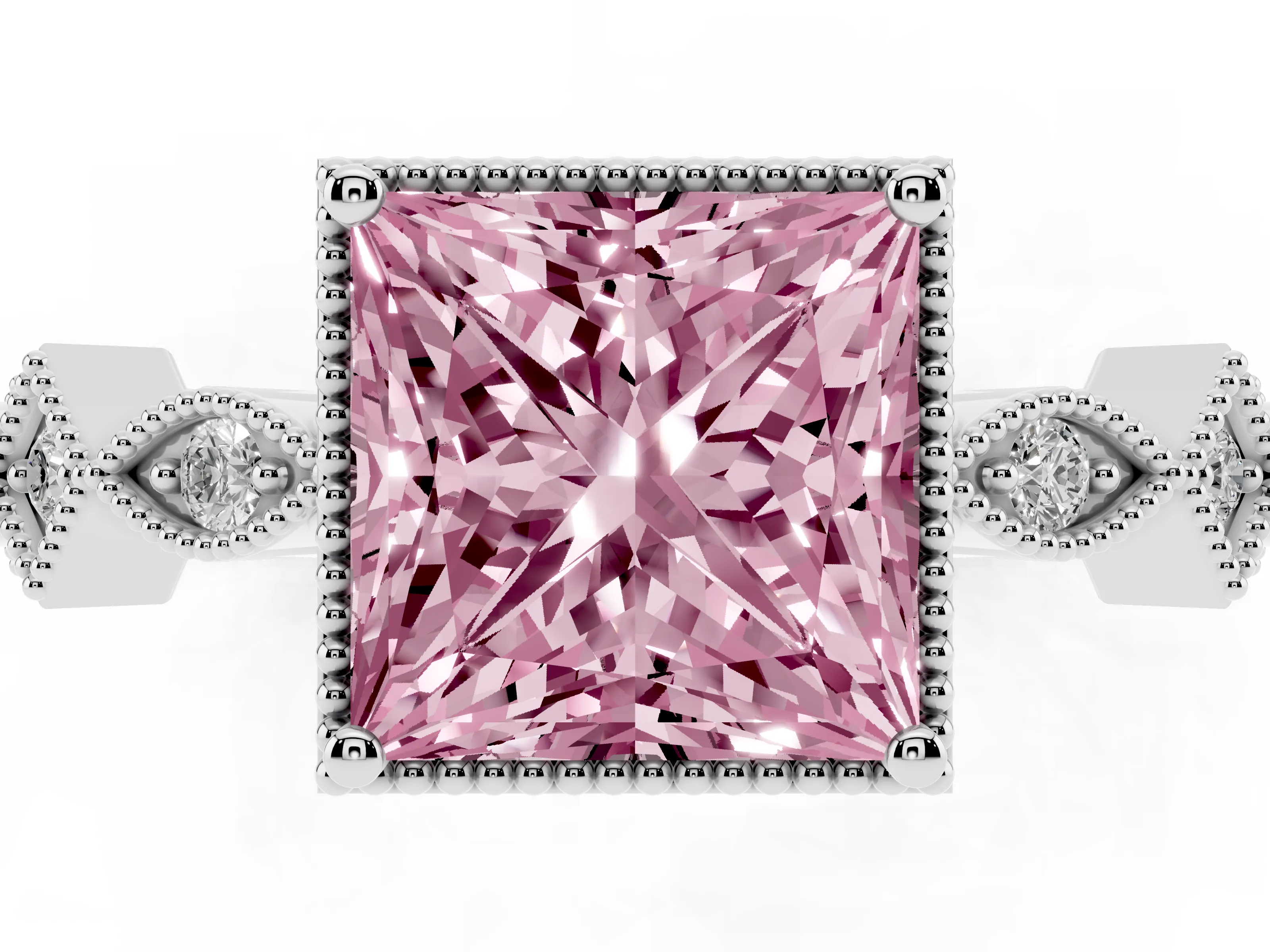 Fancy Pink Princess Cut Diamond Milgrain Marquise Twist Band Ring Set in White gold with Prong Setting