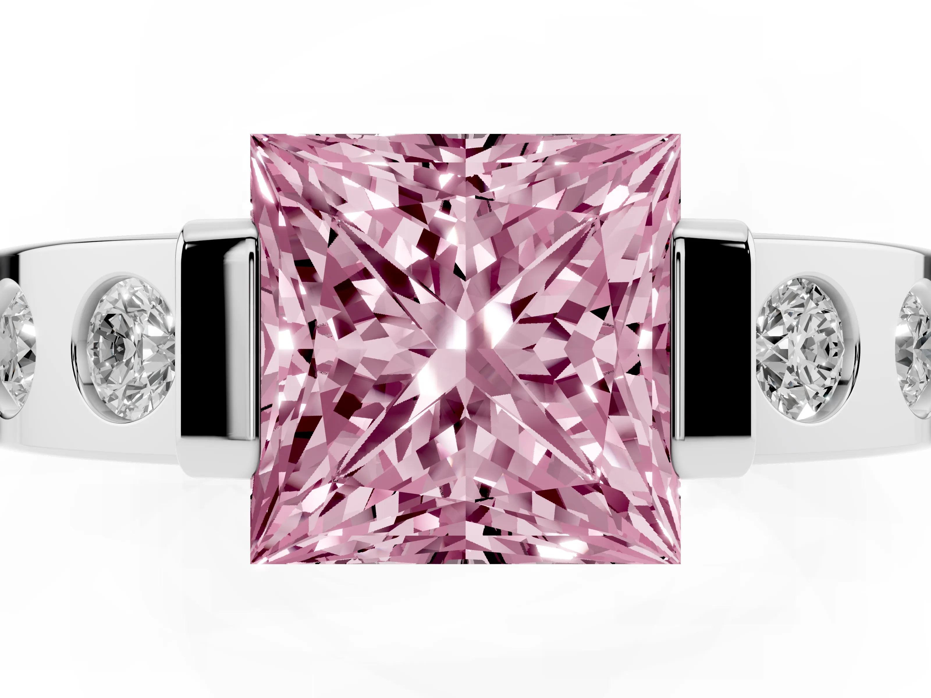 Fancy Pink Princess Cut Diamond Channel-Set Band Ring Set in Platinum with Bezel Prong Setting