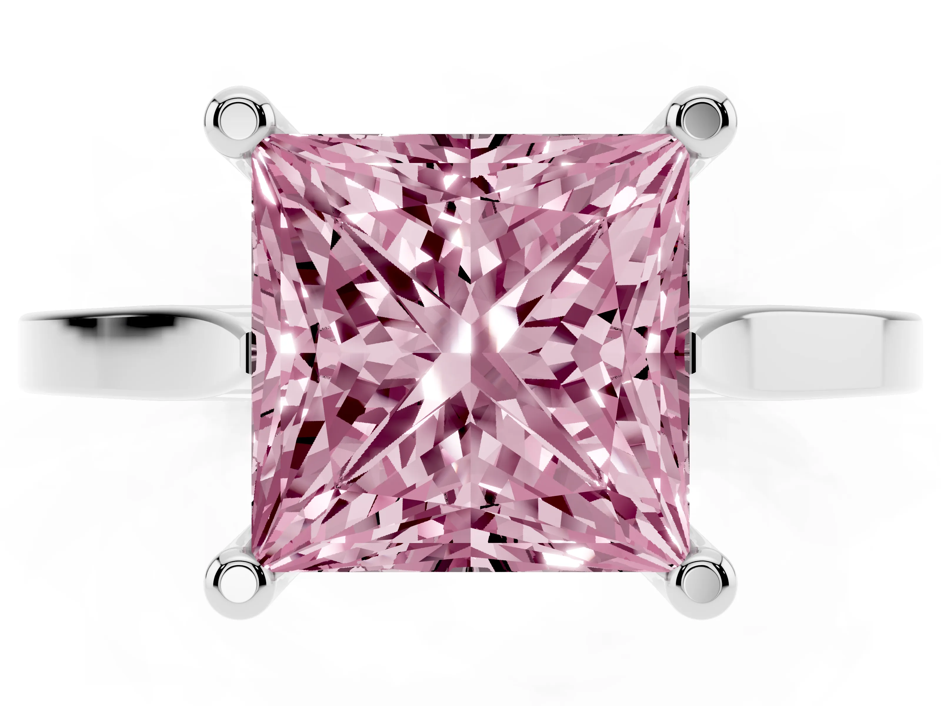 Fancy Pink Princess Cut Diamond Solitaire Ring Set in Silver with Prong Setting and Tapered Band