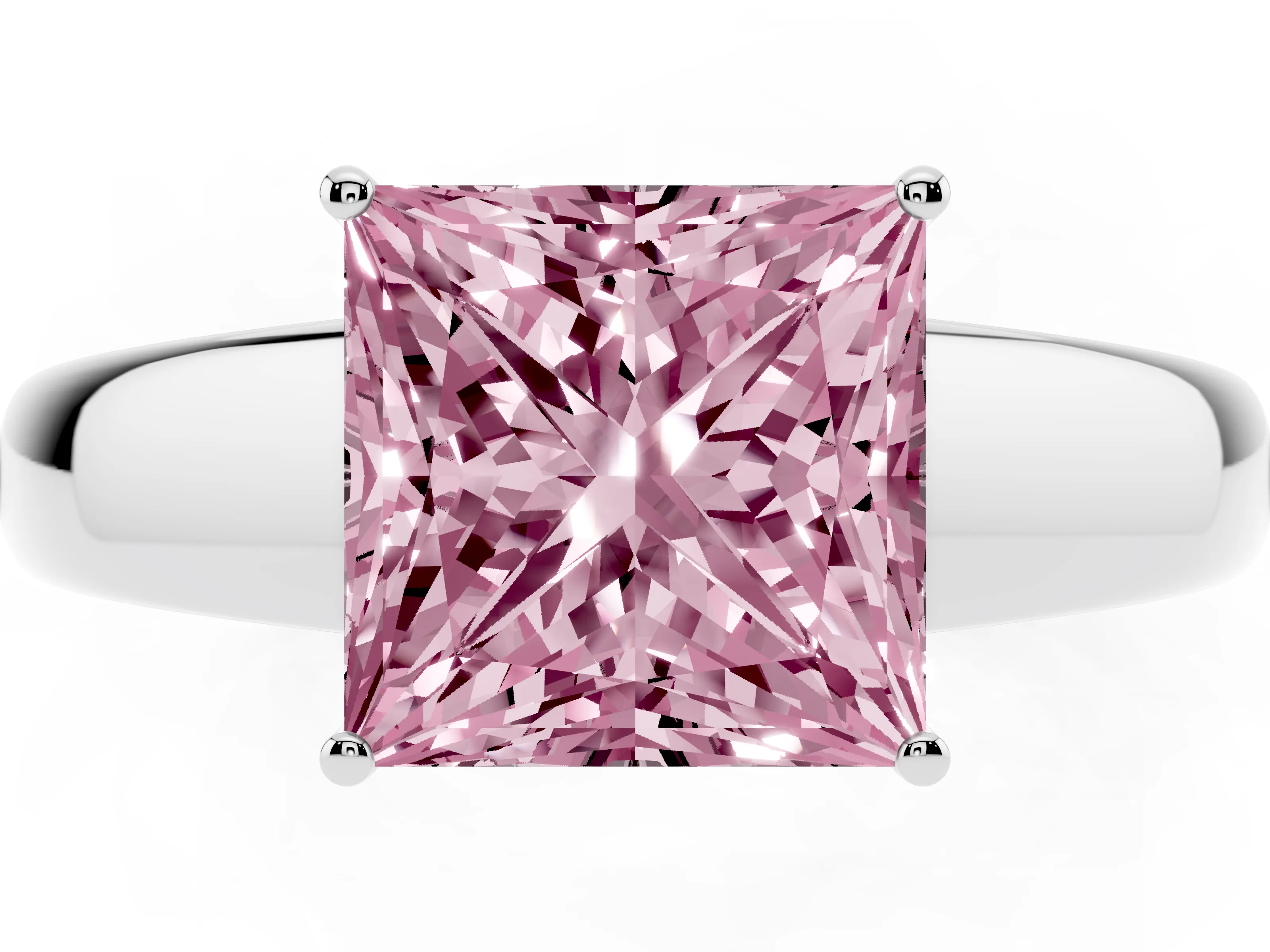 Fancy Pink Princess Cut Diamond Solitaire Ring Set in White gold with Tapered Band and Prong Setting