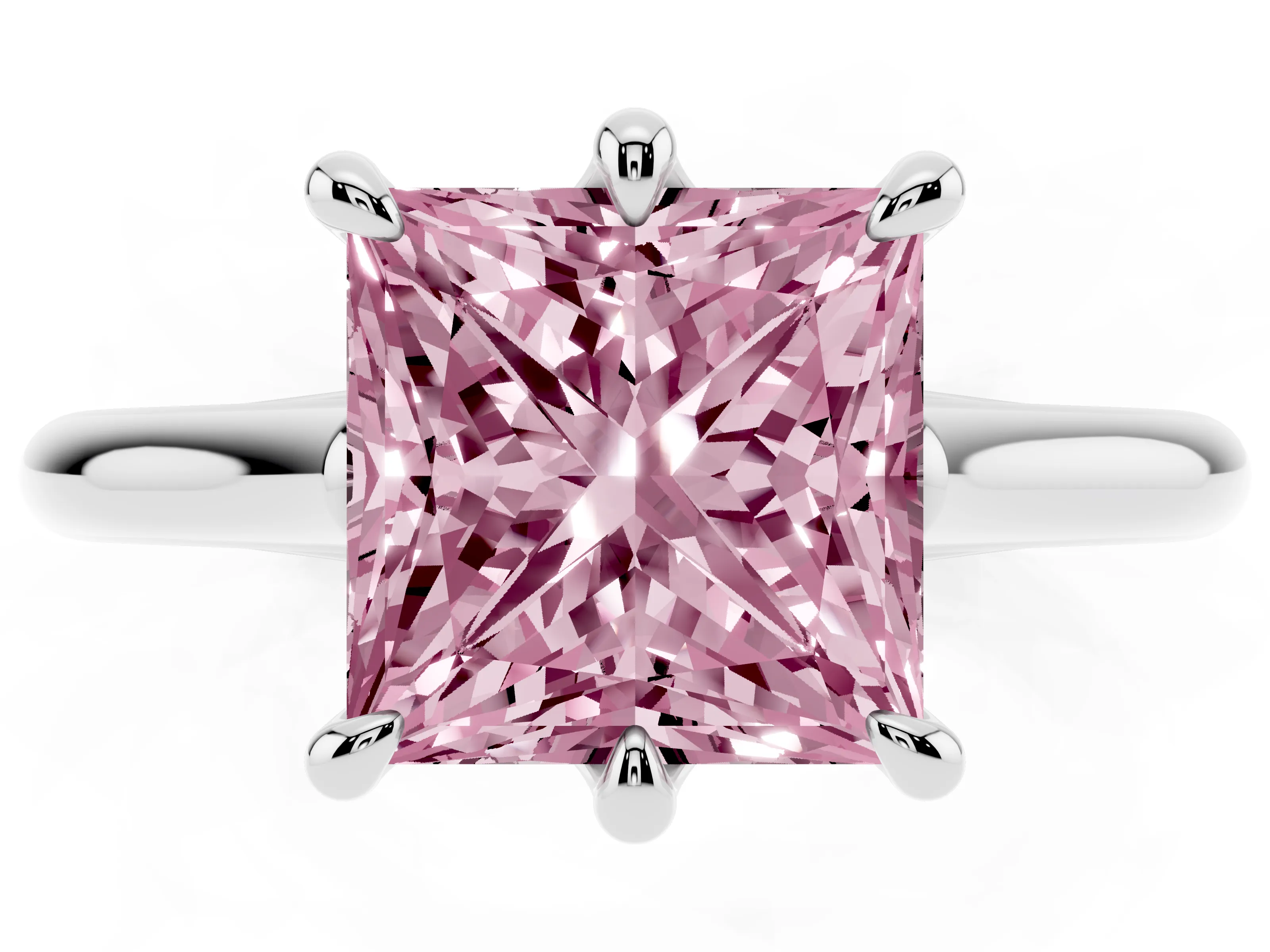 Fancy Pink Princess Cut Diamond Solitaire Engagement Ring Set in Silver with Prong Setting and Plain Classic Band