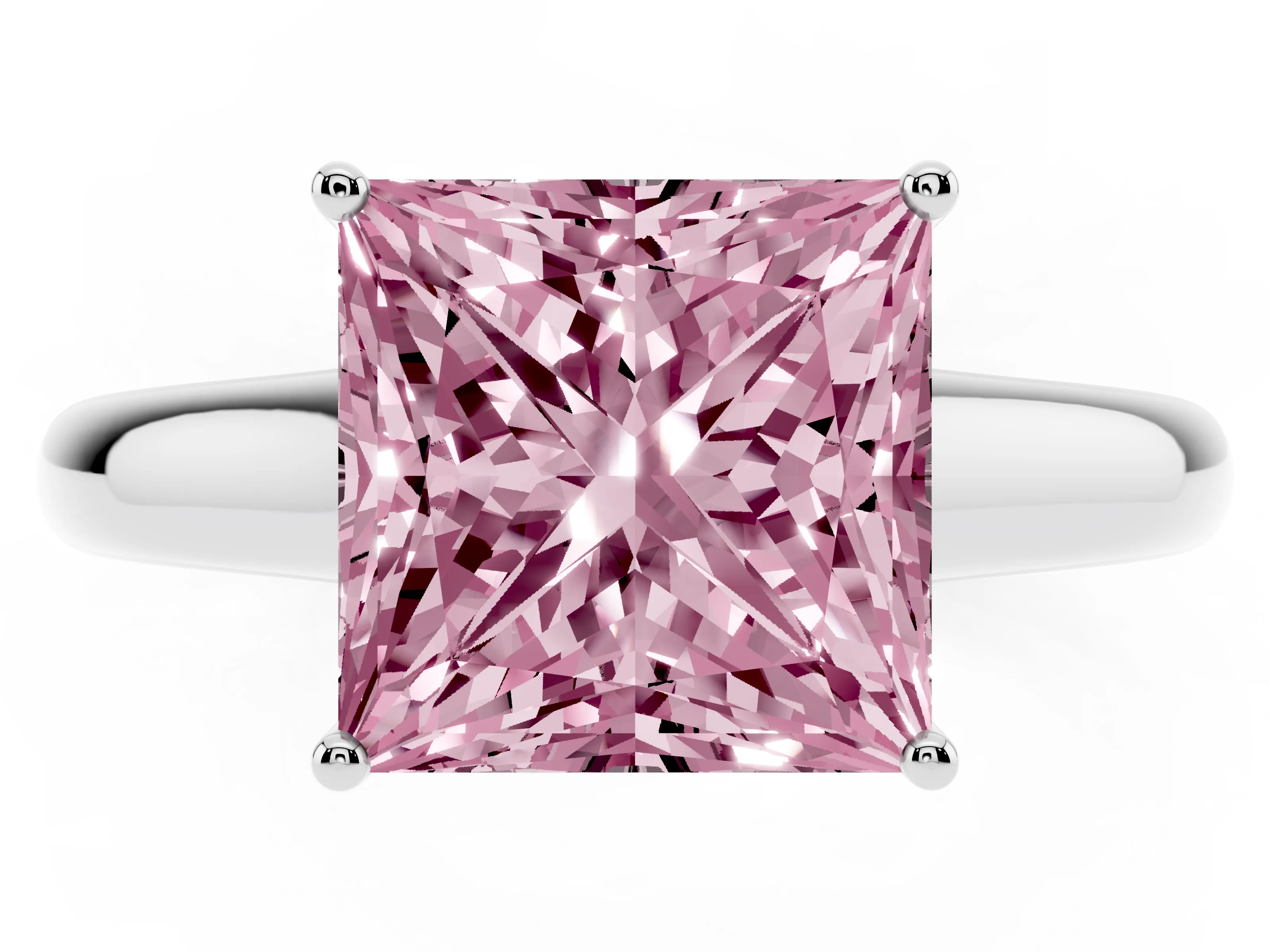 Fancy Pink Princess Cut Diamond Solitaire Engagement Ring Set in White gold with Subtly Tapered Band and Prong Setting