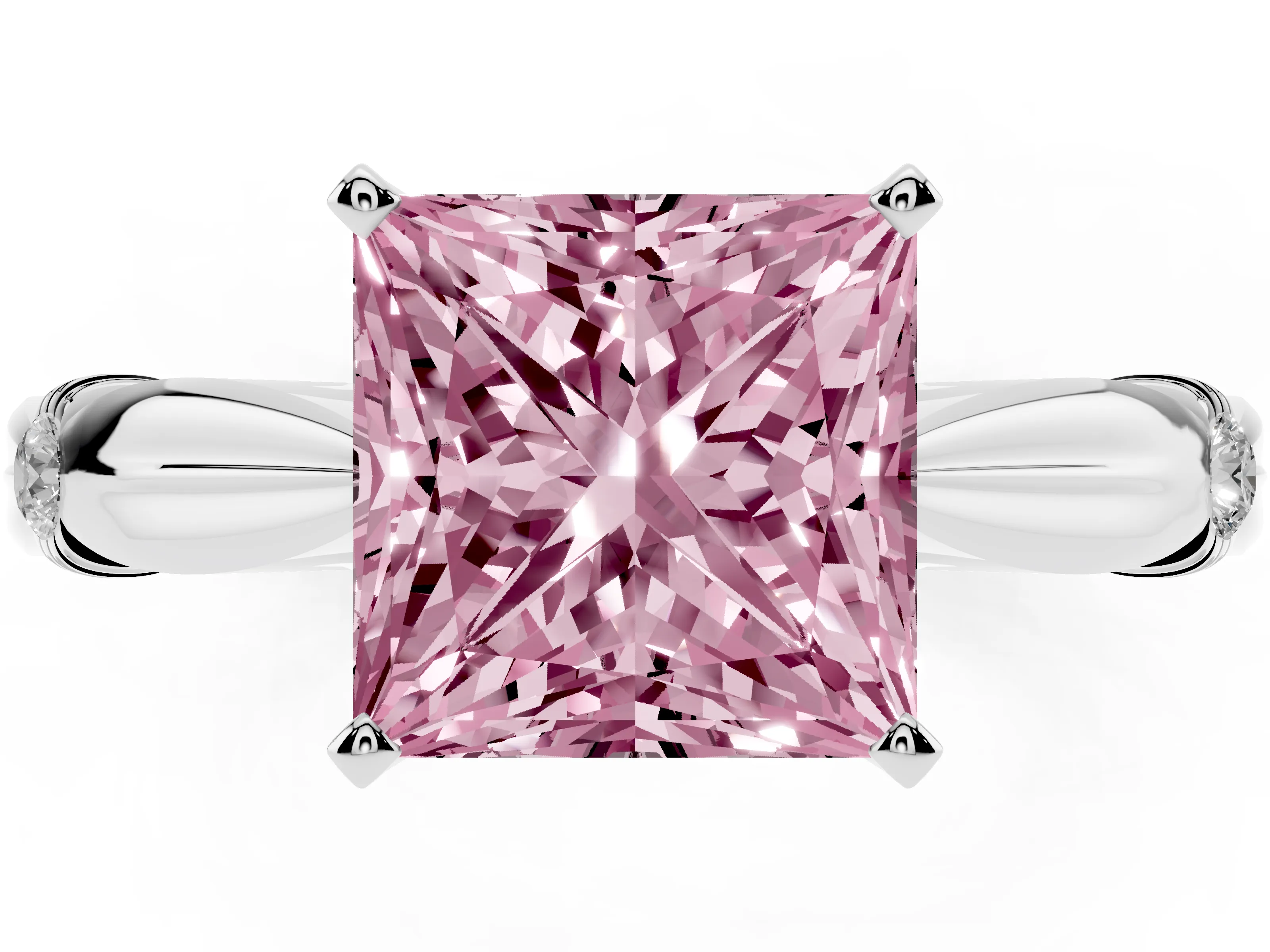 Fancy Pink Princess Cut Diamond Solitaire Twisted Band Ring Set in Silver with Accent Stones and Prong Setting