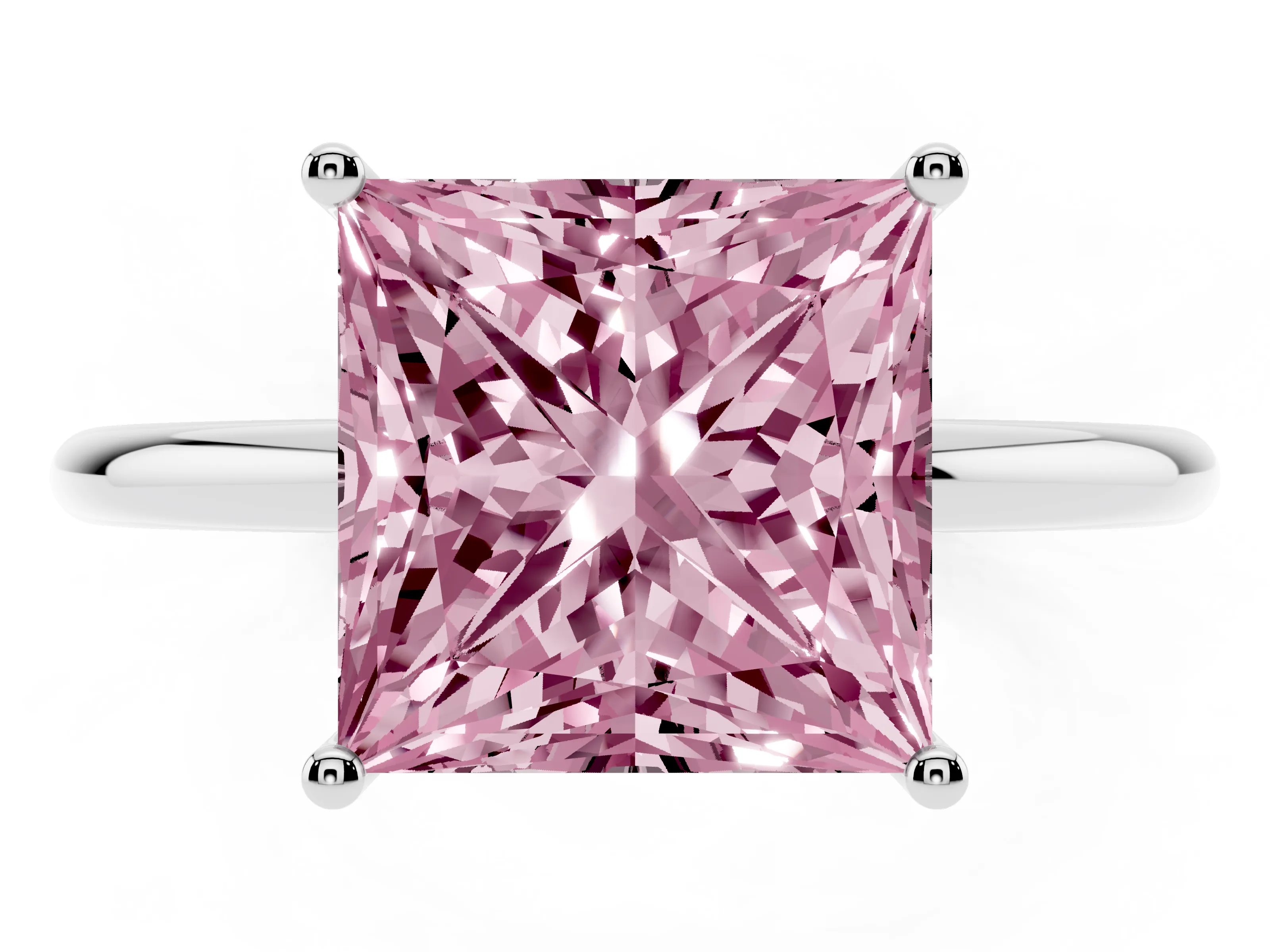 Fancy Pink Princess Cut Diamond Solitaire Engagement Ring Set in Silver with Thin Band and Prong Setting