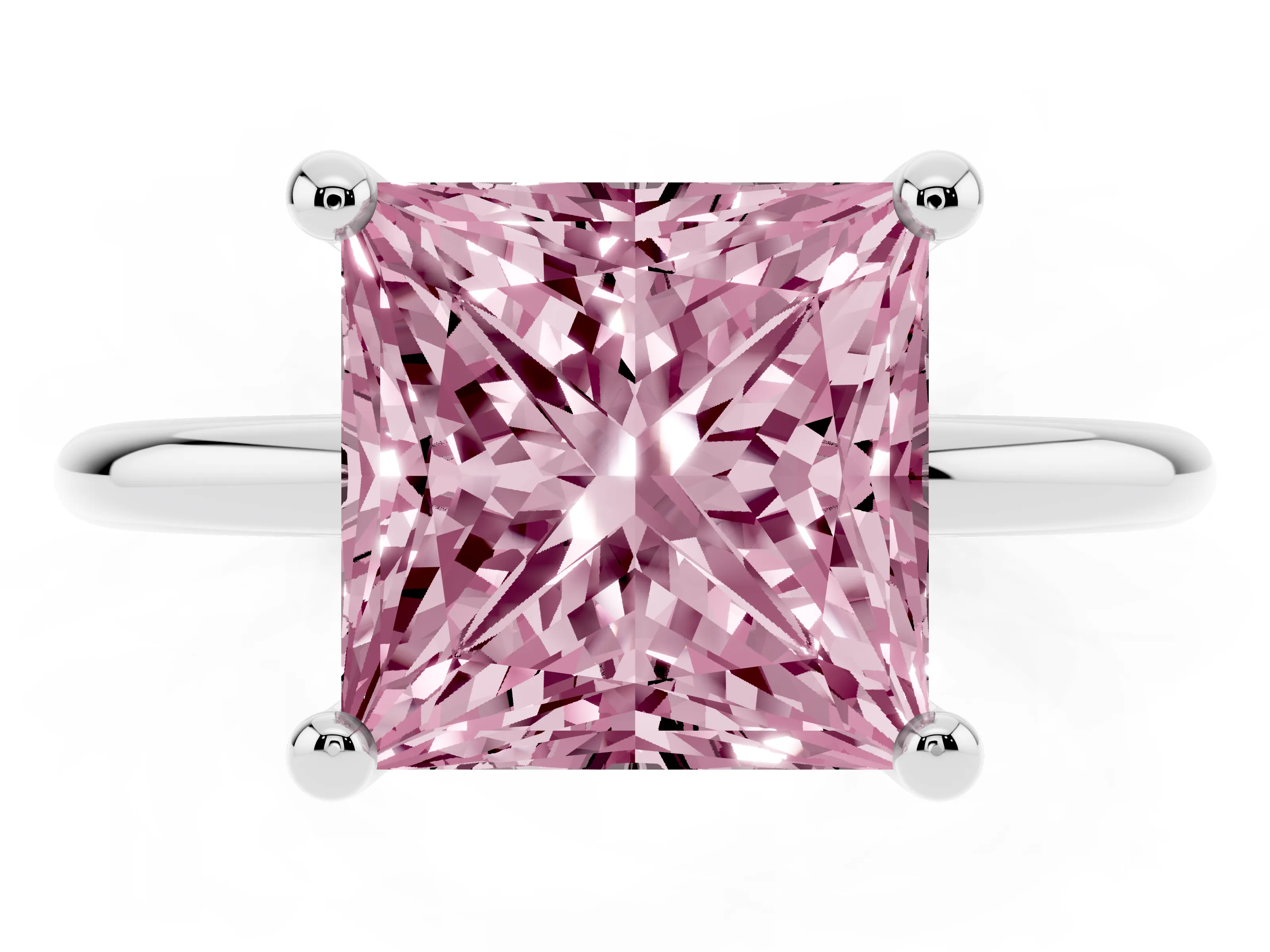 Fancy Pink Princess Cut Diamond Solitaire Ring Set in White gold with Secure Prong Setting on a Classic Band