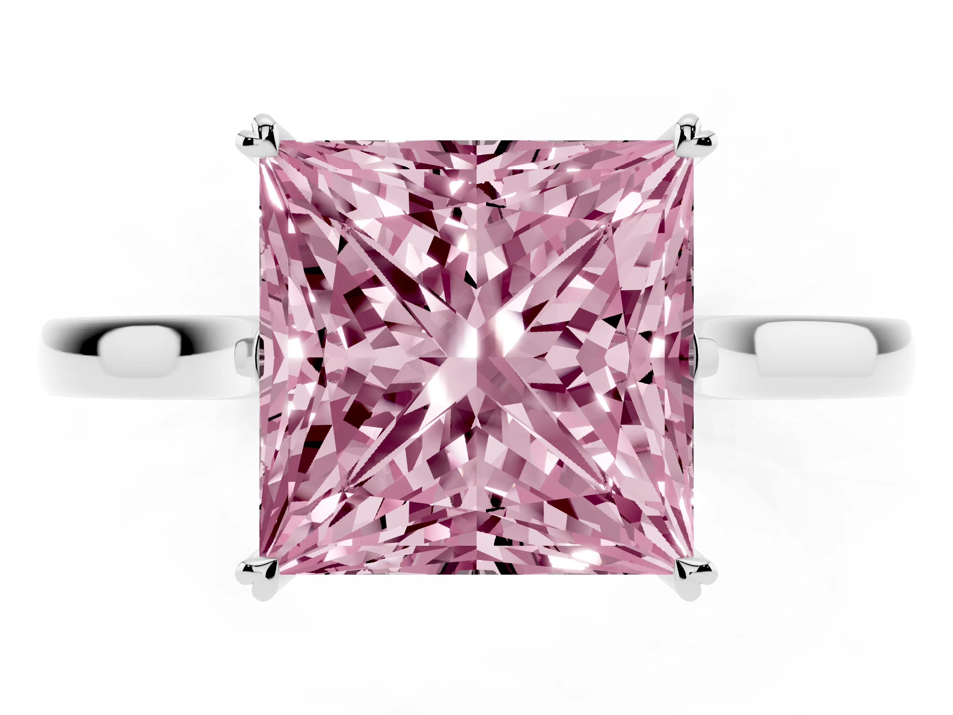 Fancy Pink Princess Cut Diamond Solitaire Heart Prong Engagement Ring Set in White gold with Tapered Band