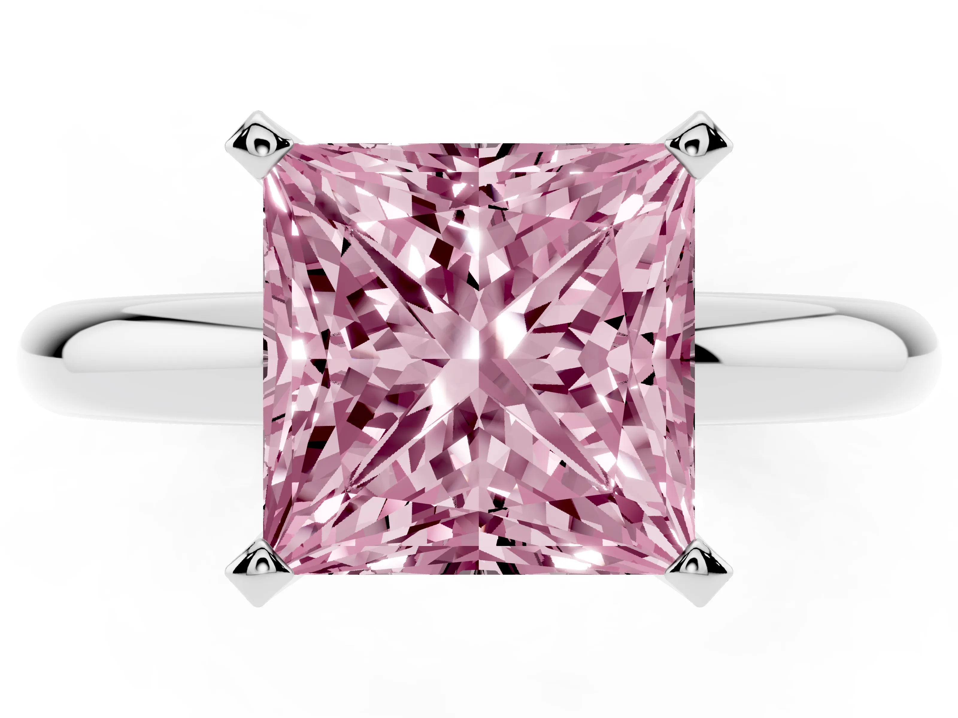 Fancy Pink Princess Cut Diamond Solitaire Engagement Ring Set in Platinum with Round Band and Prong Setting