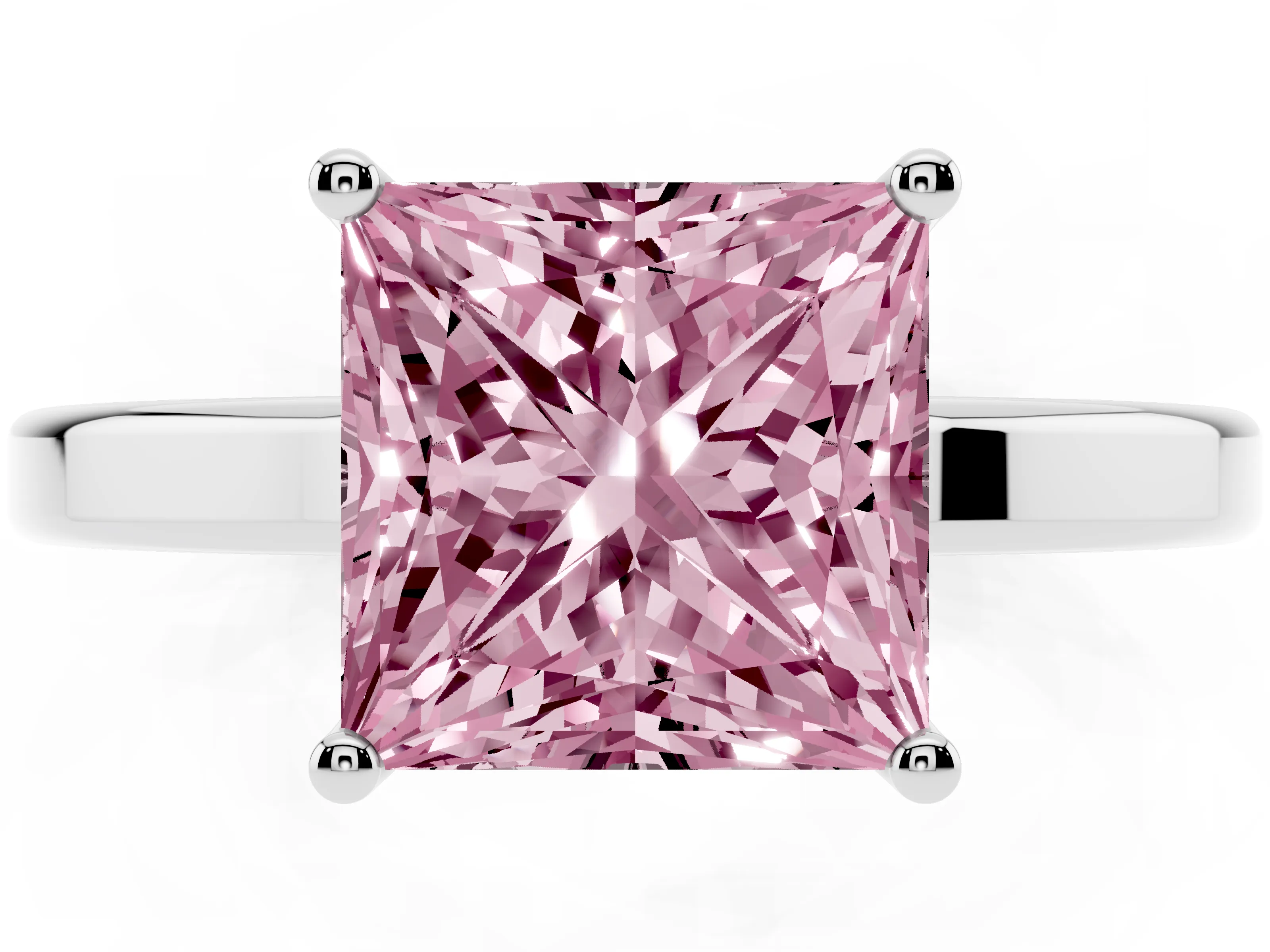 Fancy Pink Princess Cut Diamond Solitaire Engagement Ring Set in Silver with Prong Setting on a Plain Band