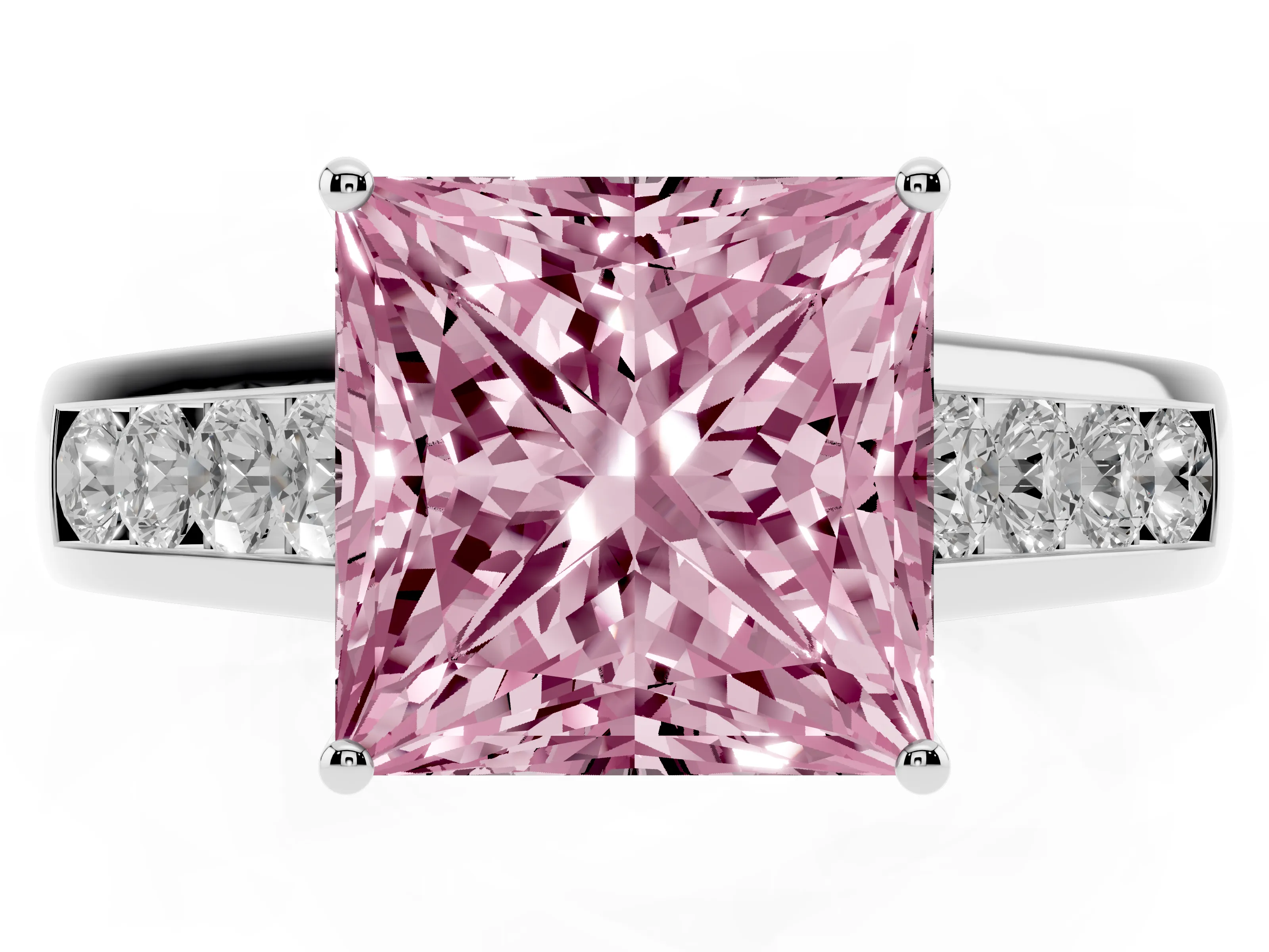 Fancy Pink Princess Cut Diamond Solitaire Channel-Set Engagement Ring Set in Silver with Prong Setting