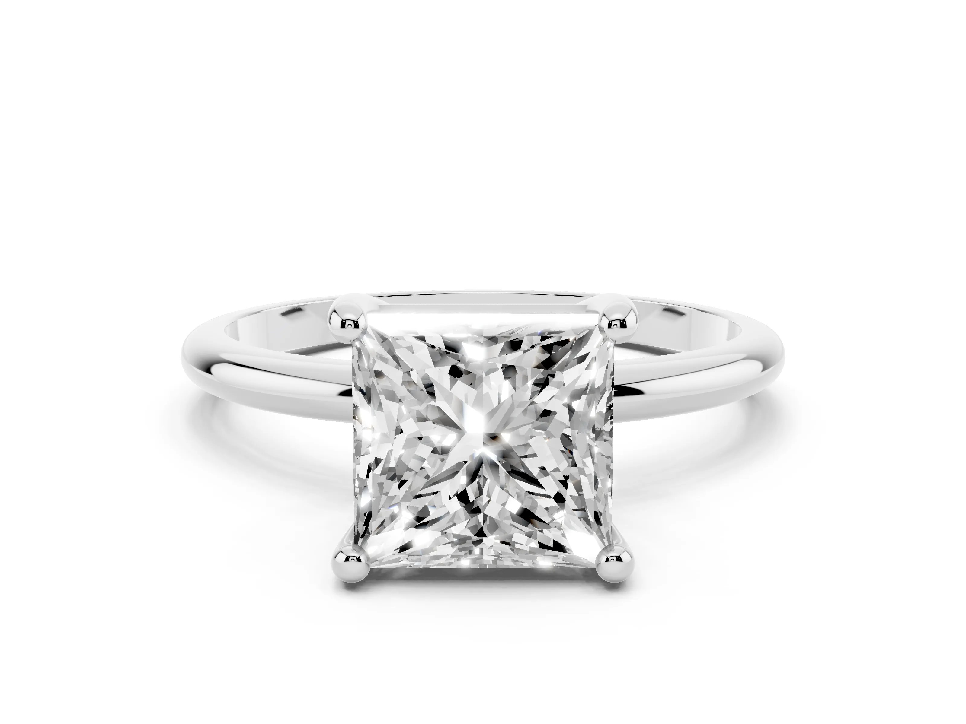 Princess Cut Diamond Solitaire Ring Set in White gold with Secure Prong Setting on a Classic Band