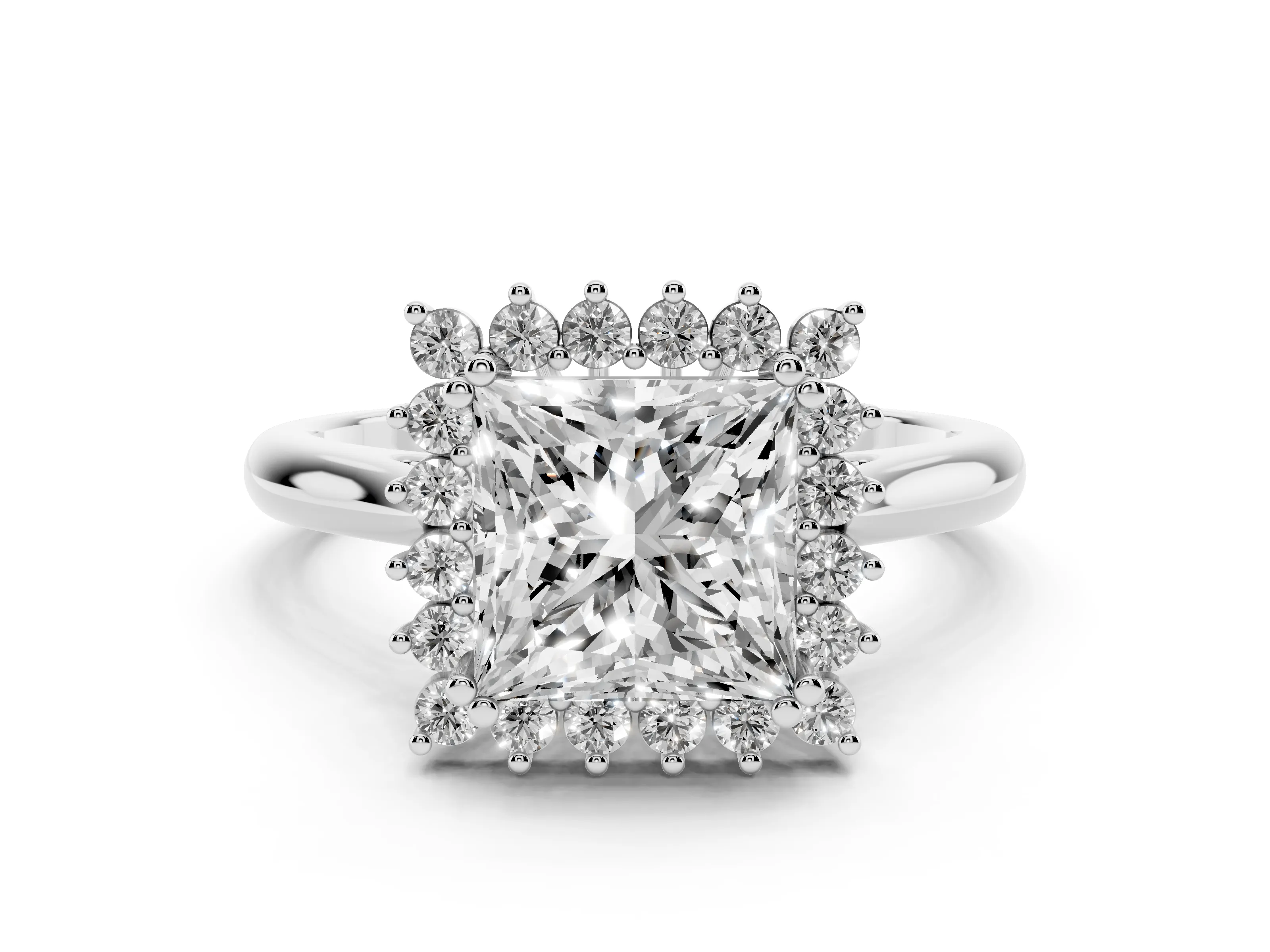Princess Cut Diamond Halo Ring Set in Platinum with Plain Solitaire Band and Prong Setting