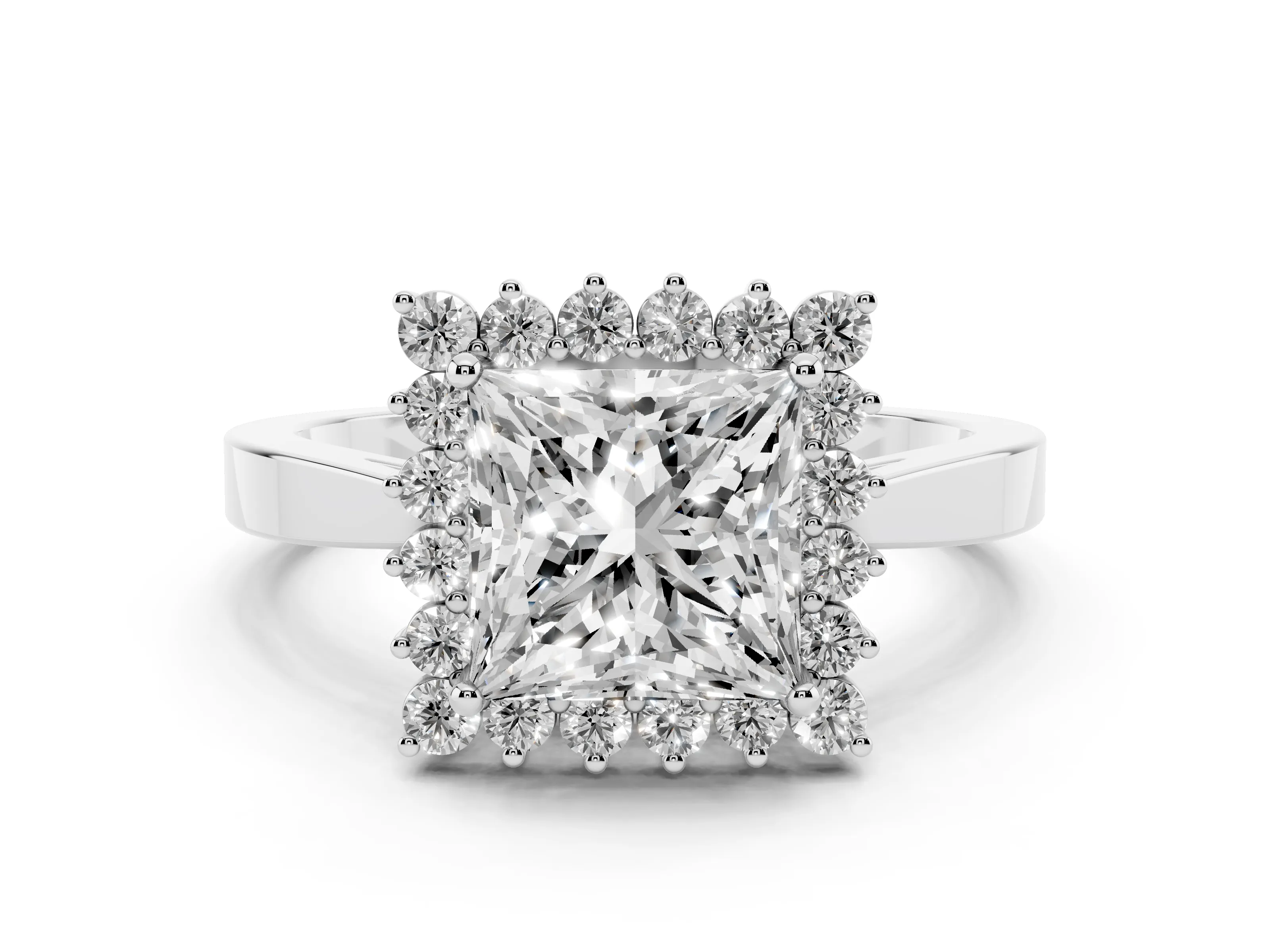 Princess Cut Diamond Halo Ring Set in Platinum with Round Halo and Smooth Solitaire Band