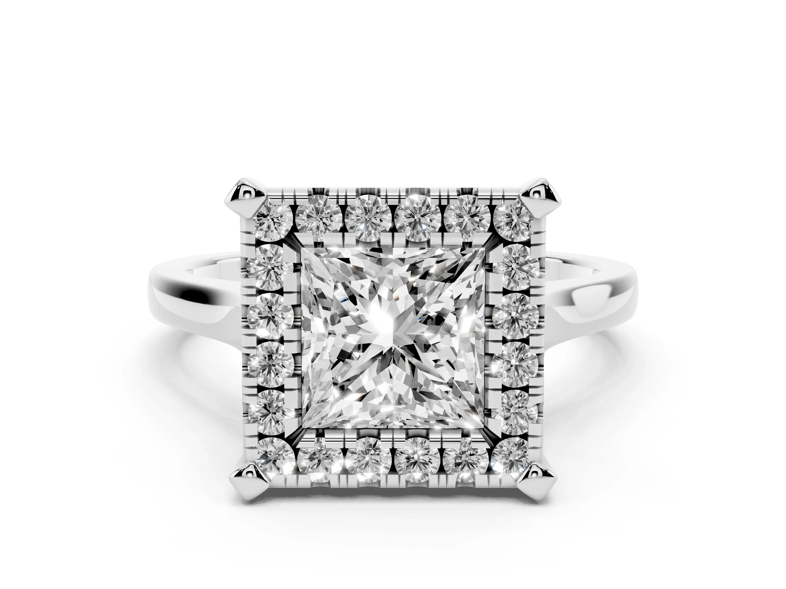 Princess Cut Diamond Cluster Halo Solitaire Ring Set in Platinum with Prong Setting