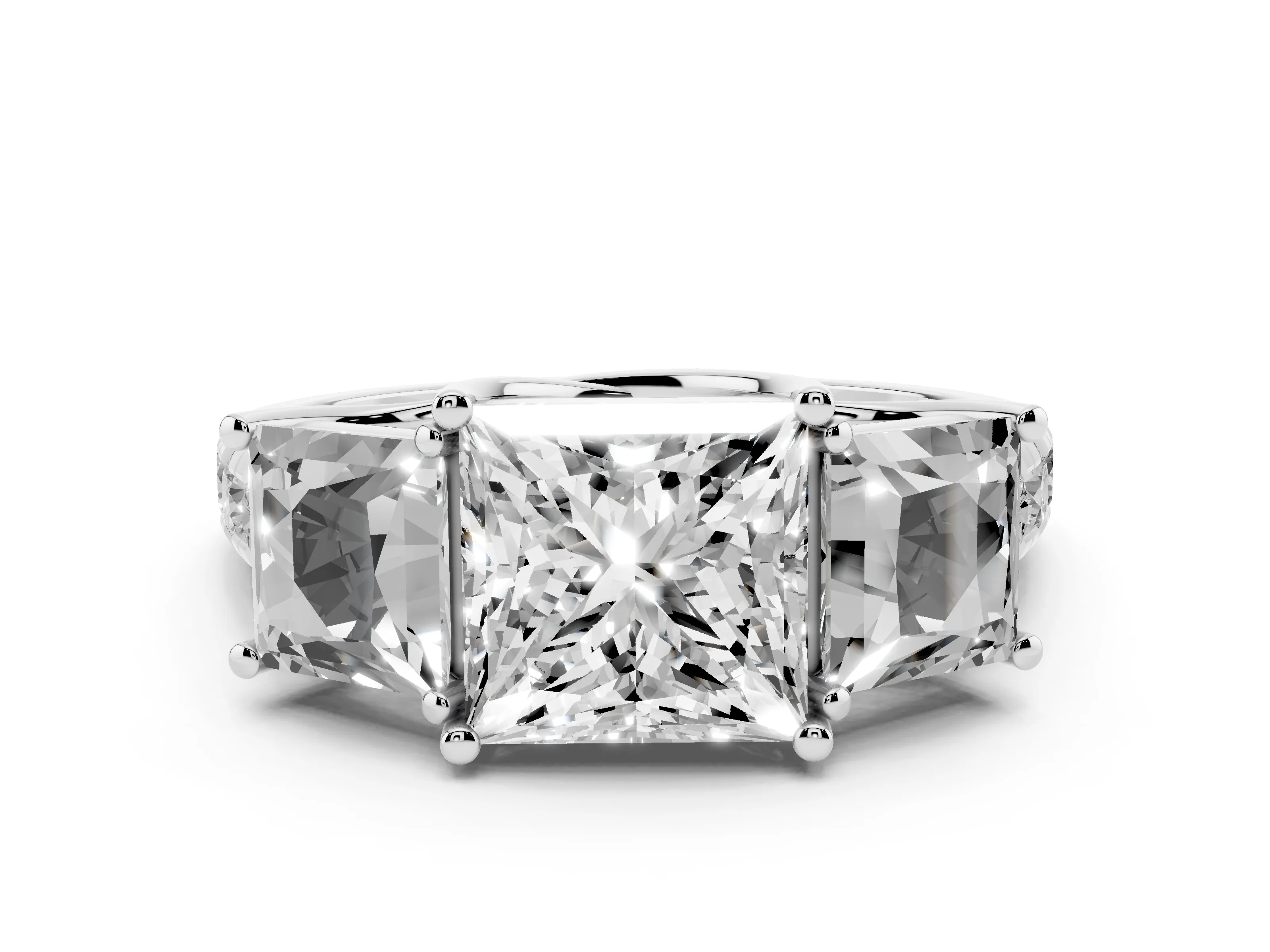 Princess Cut Diamond Three-Stone Ring Set in Platinum with Pavé Band