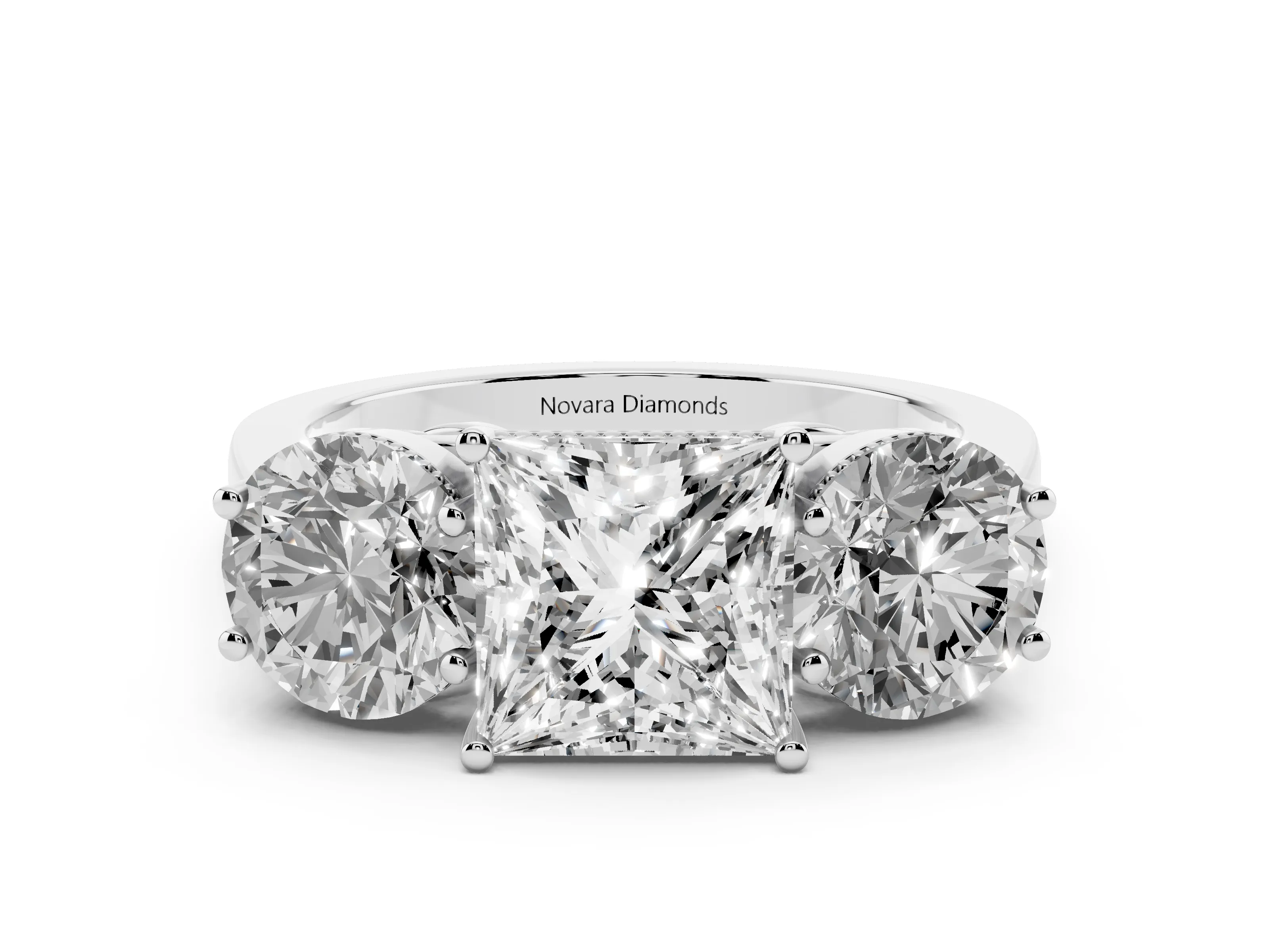 Princess Cut Diamond Three-Stone Engagement Ring Set in White gold with Polished Band