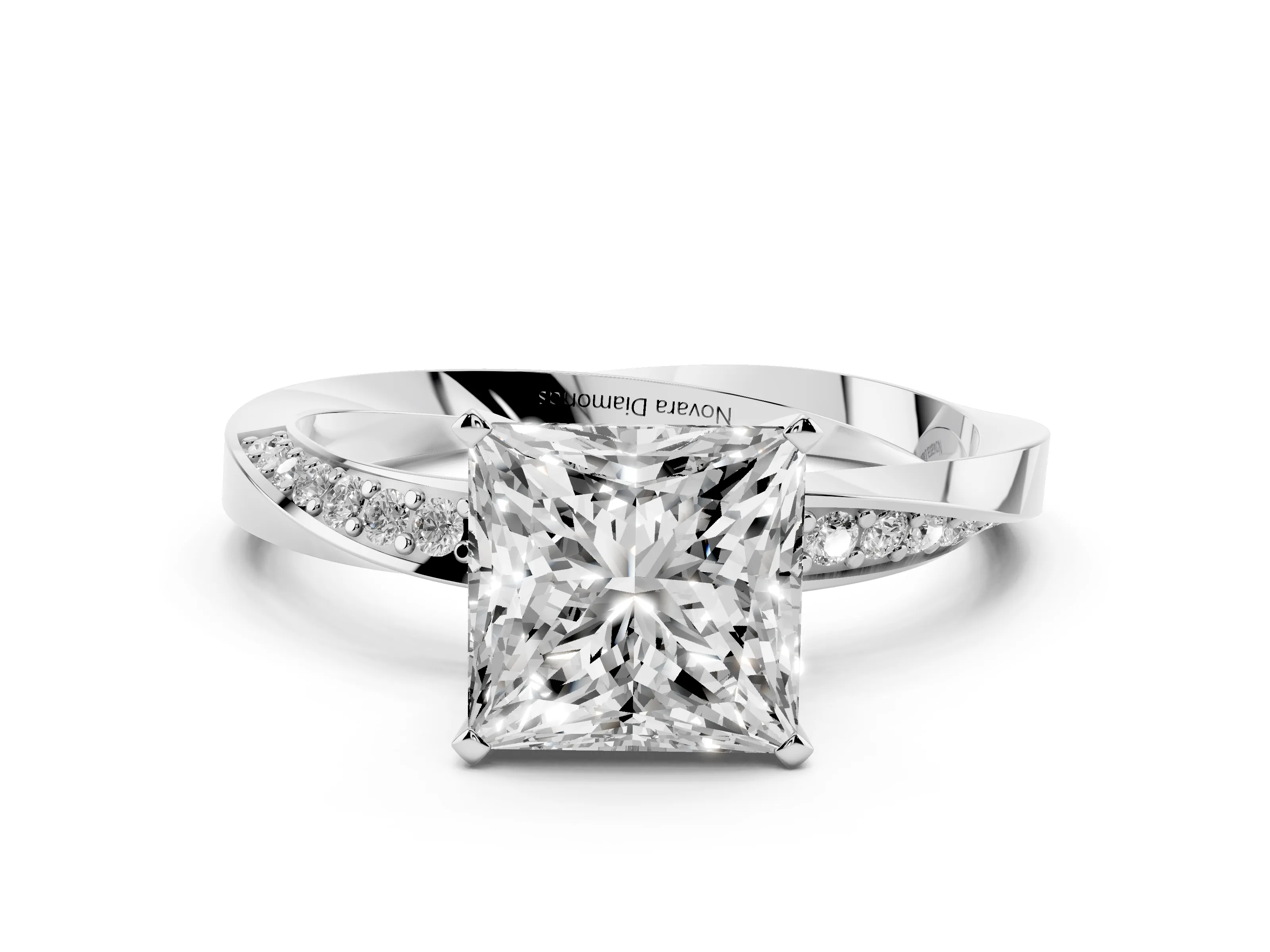 Princess Cut Diamond Engagement Ring Set in Silver with Side Stone Accents and Prong Setting