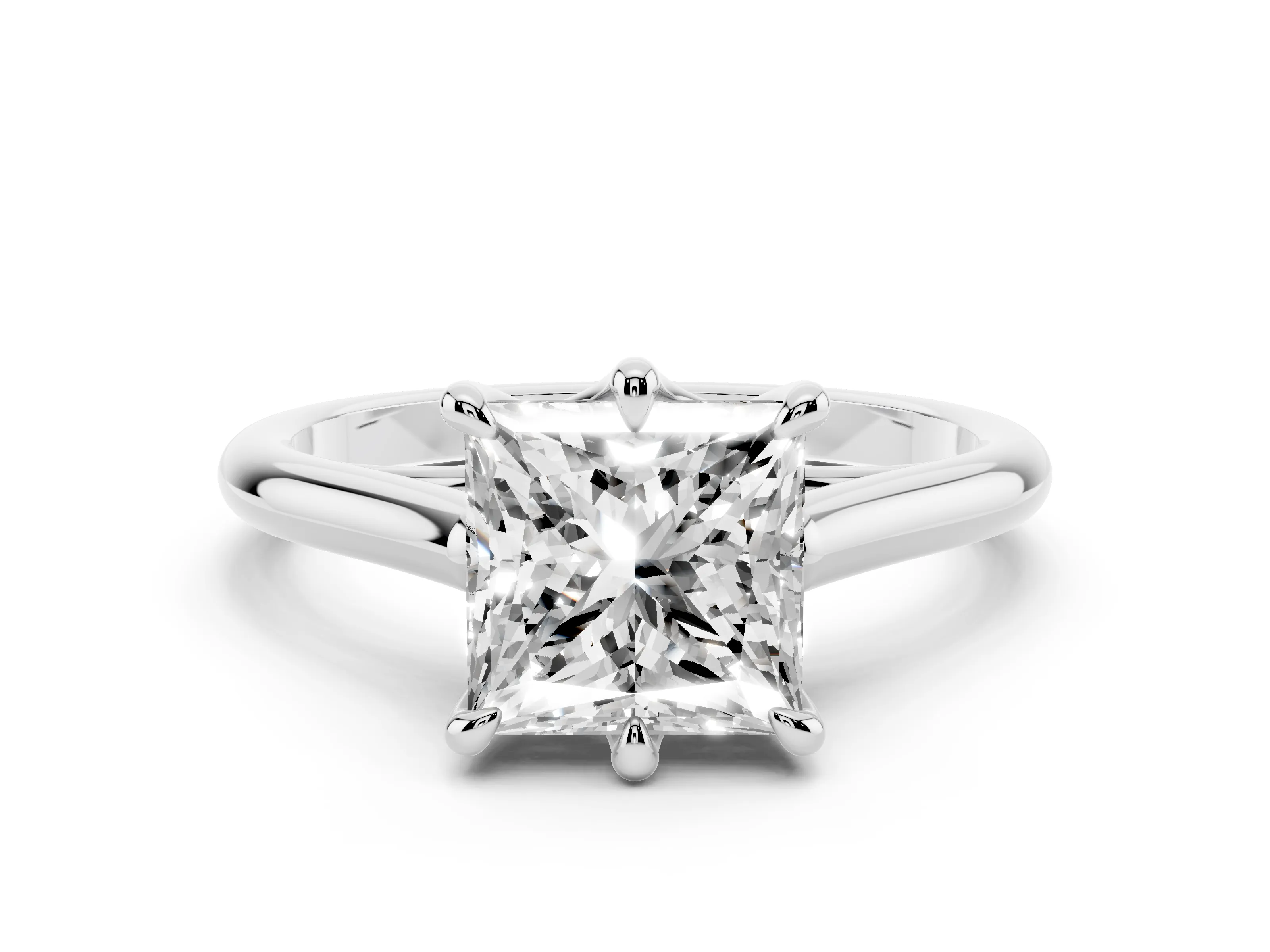 Princess Cut Diamond Solitaire Engagement Ring Set in White gold with Prong Setting and Plain Classic Band