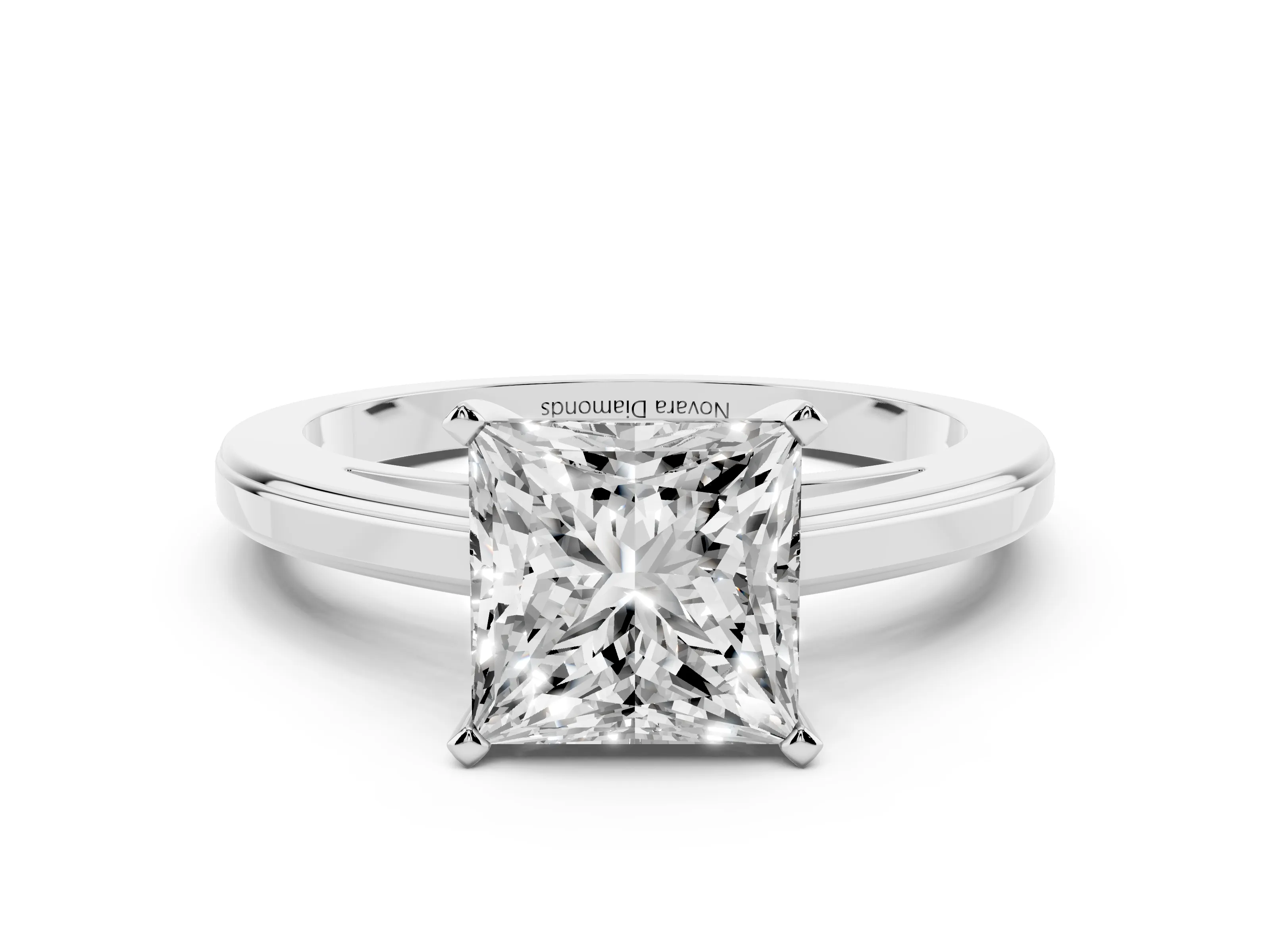 Princess Cut Diamond Solitaire Ring Set in Platinum with Prong Setting and Classic Band