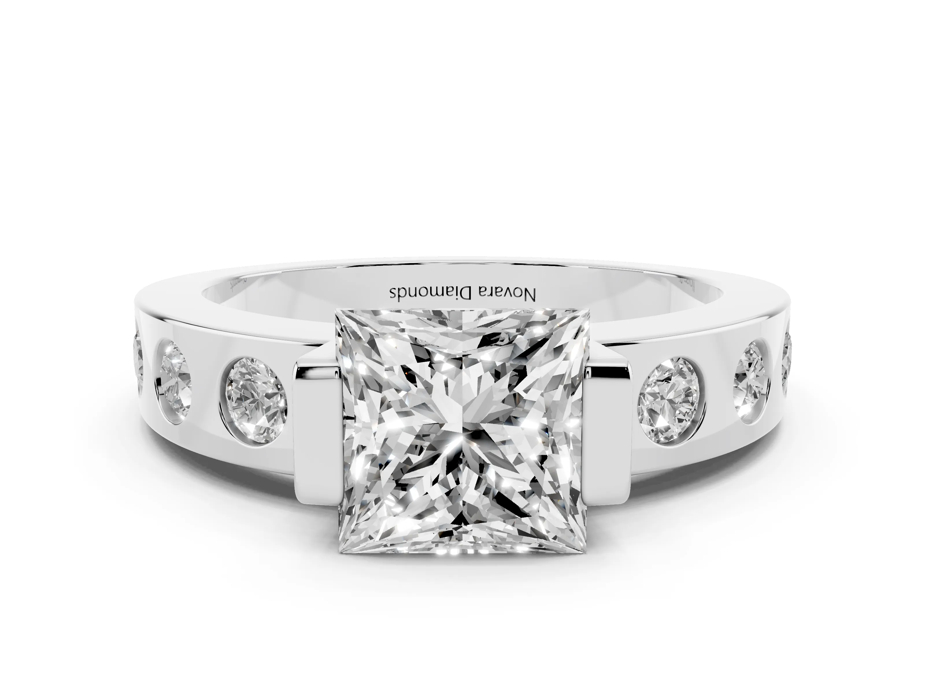 Princess Cut Diamond Channel-Set Band Ring Set in Platinum with Bezel Prong Setting