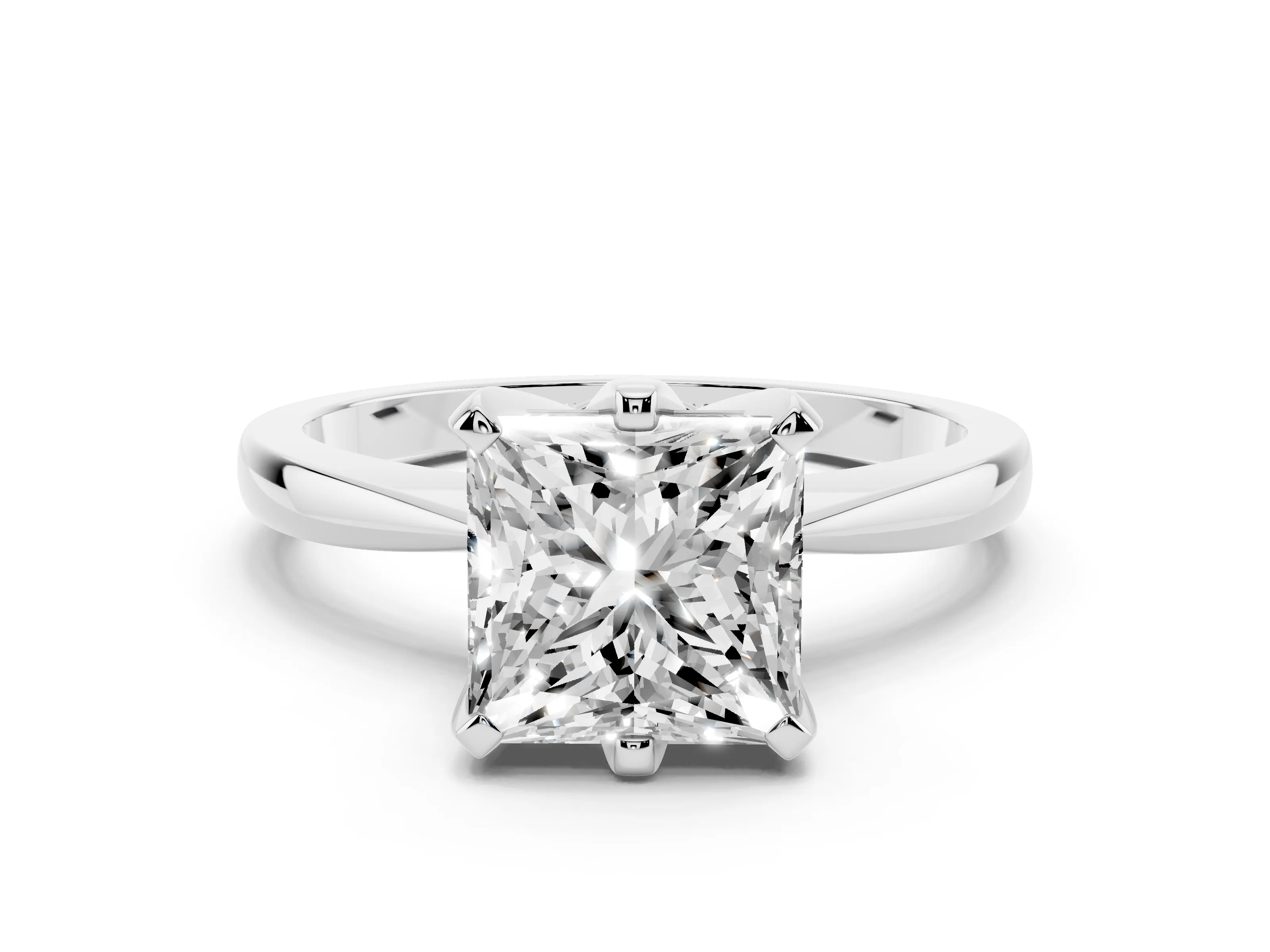 Princess Cut Diamond Solitaire Engagement Ring Set in White gold with Slim Tapered Solitaire Band