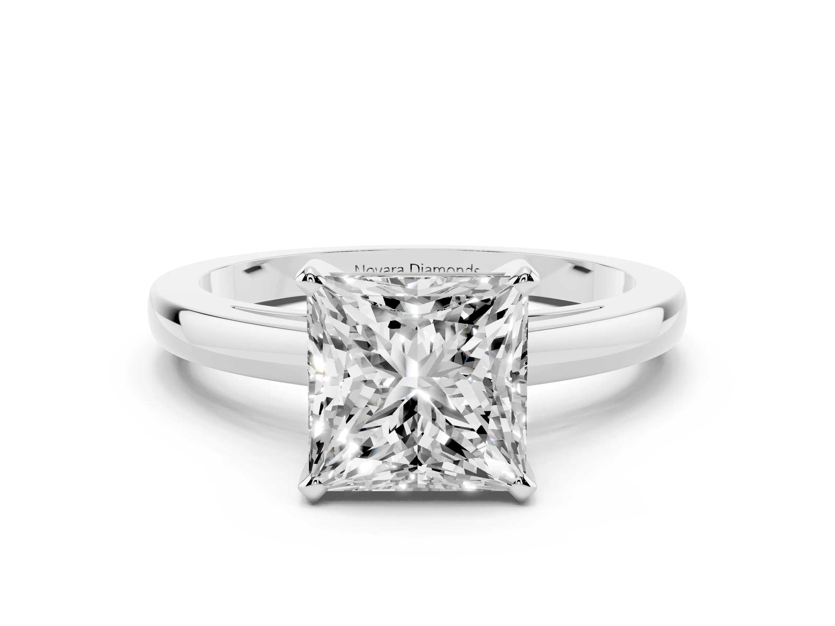 Princess Cut Diamond Solitaire Engagement Ring Set in White gold with Prong Setting on a Classic Band