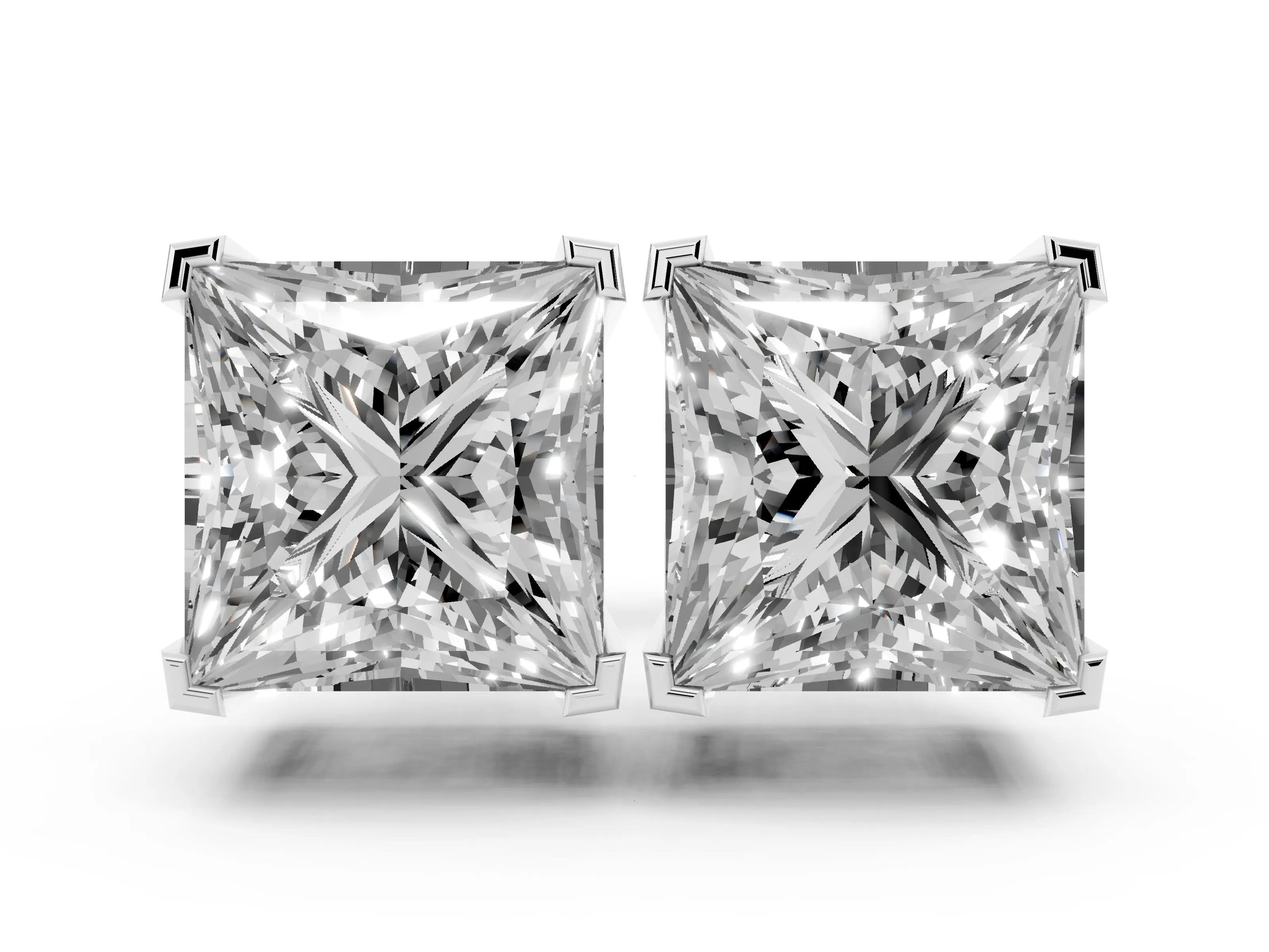 Princess Cut Diamond Solitaire Stud Earrings Set in Platinum with Basket Setting