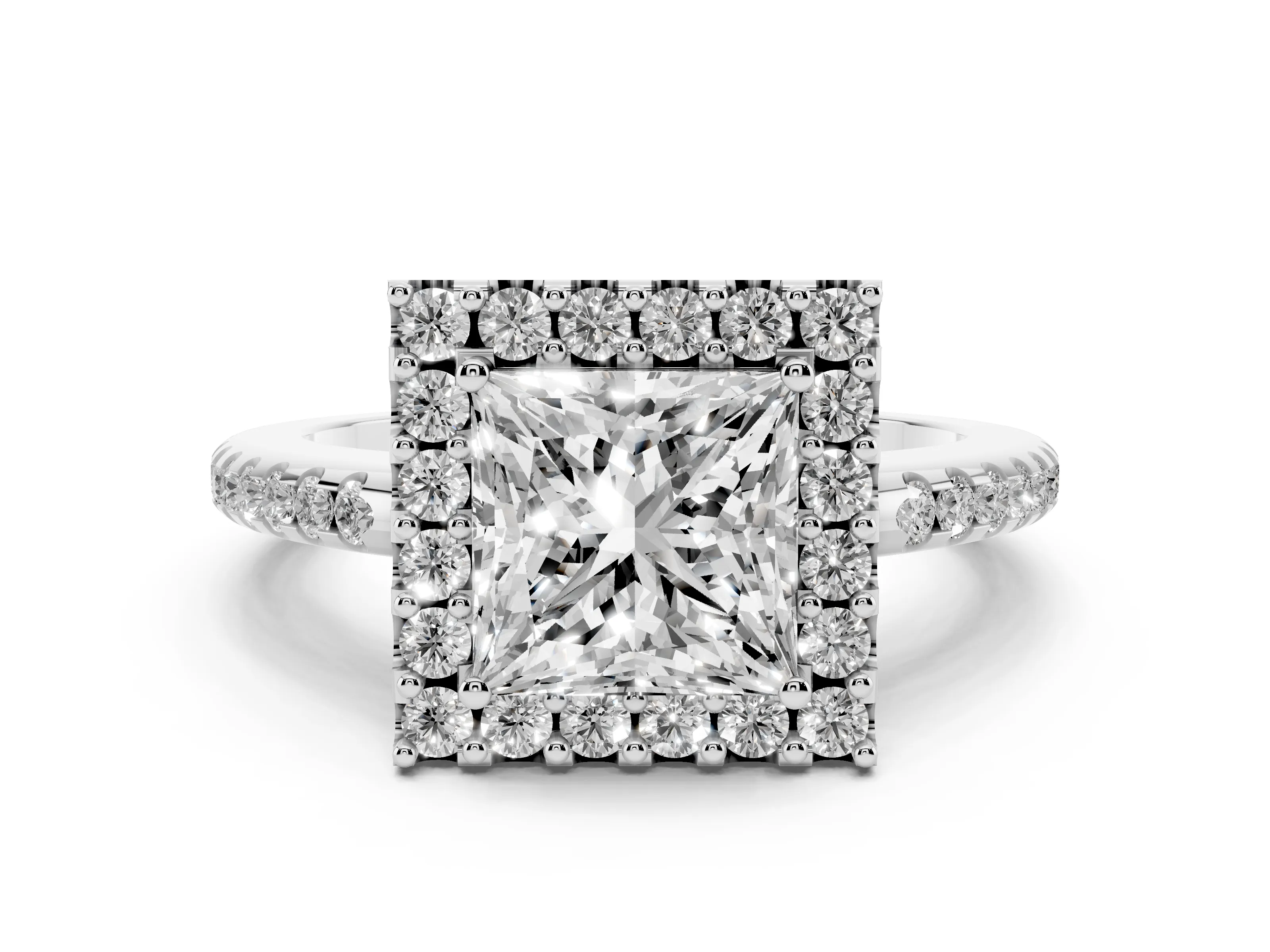Princess Cut Diamond Pavé Halo Ring Set in Silver with Prong Setting