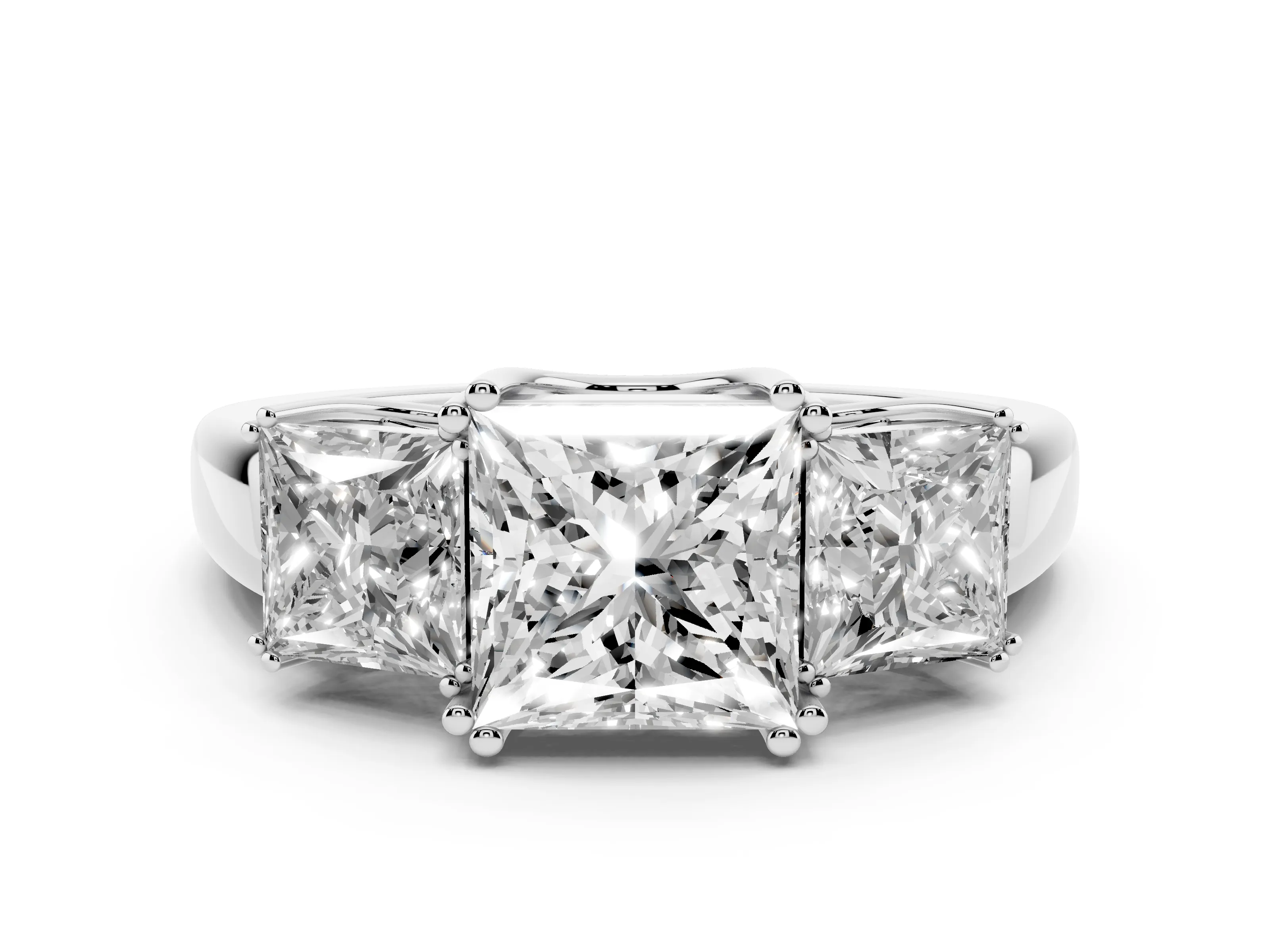 Princess Cut Diamond Three-Stone Ring Set in White gold with Polished Channel-Set Band