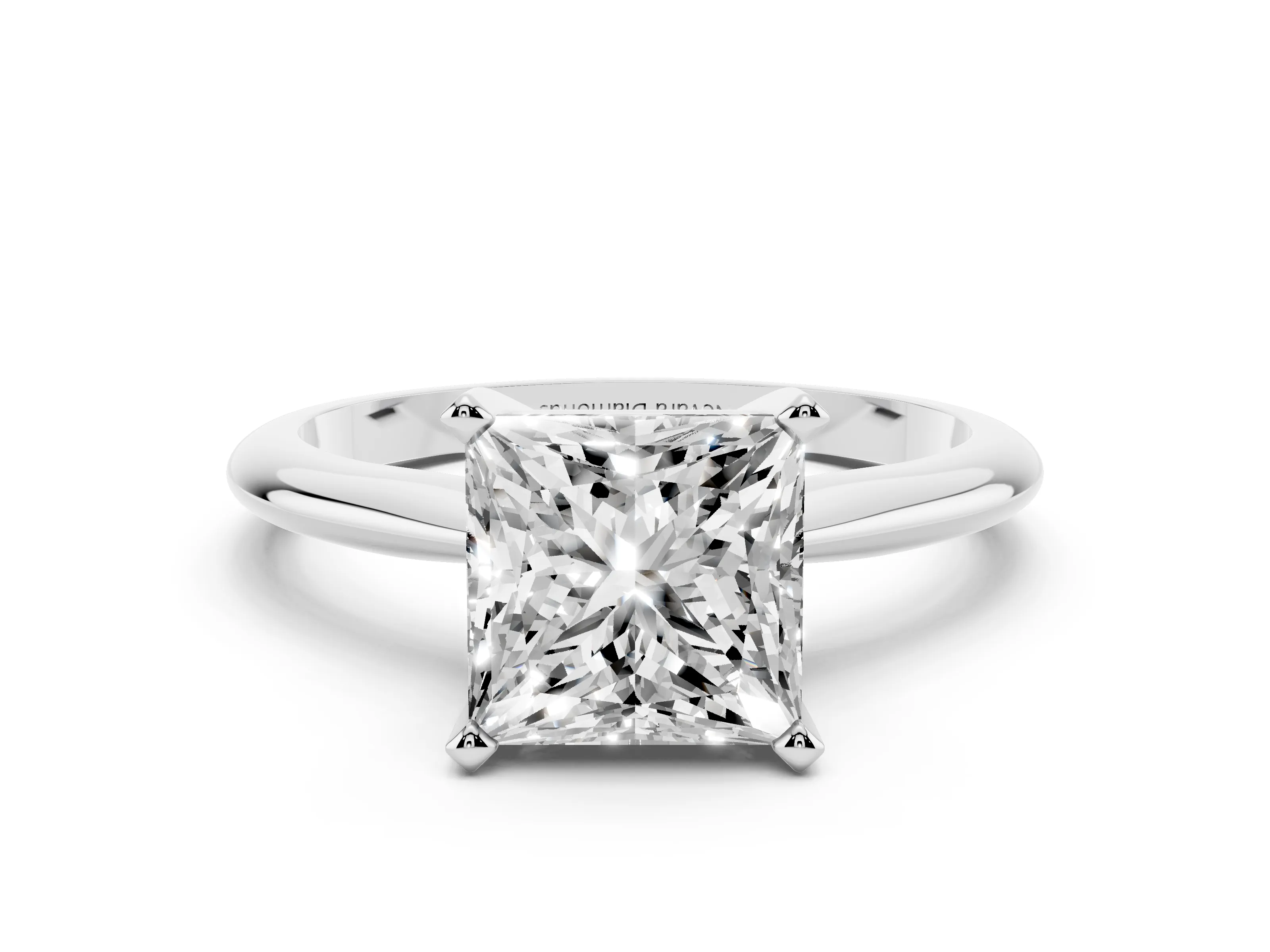 Princess Cut Diamond Solitaire Ring Set in White gold with Prong Setting on a Plain Round Band