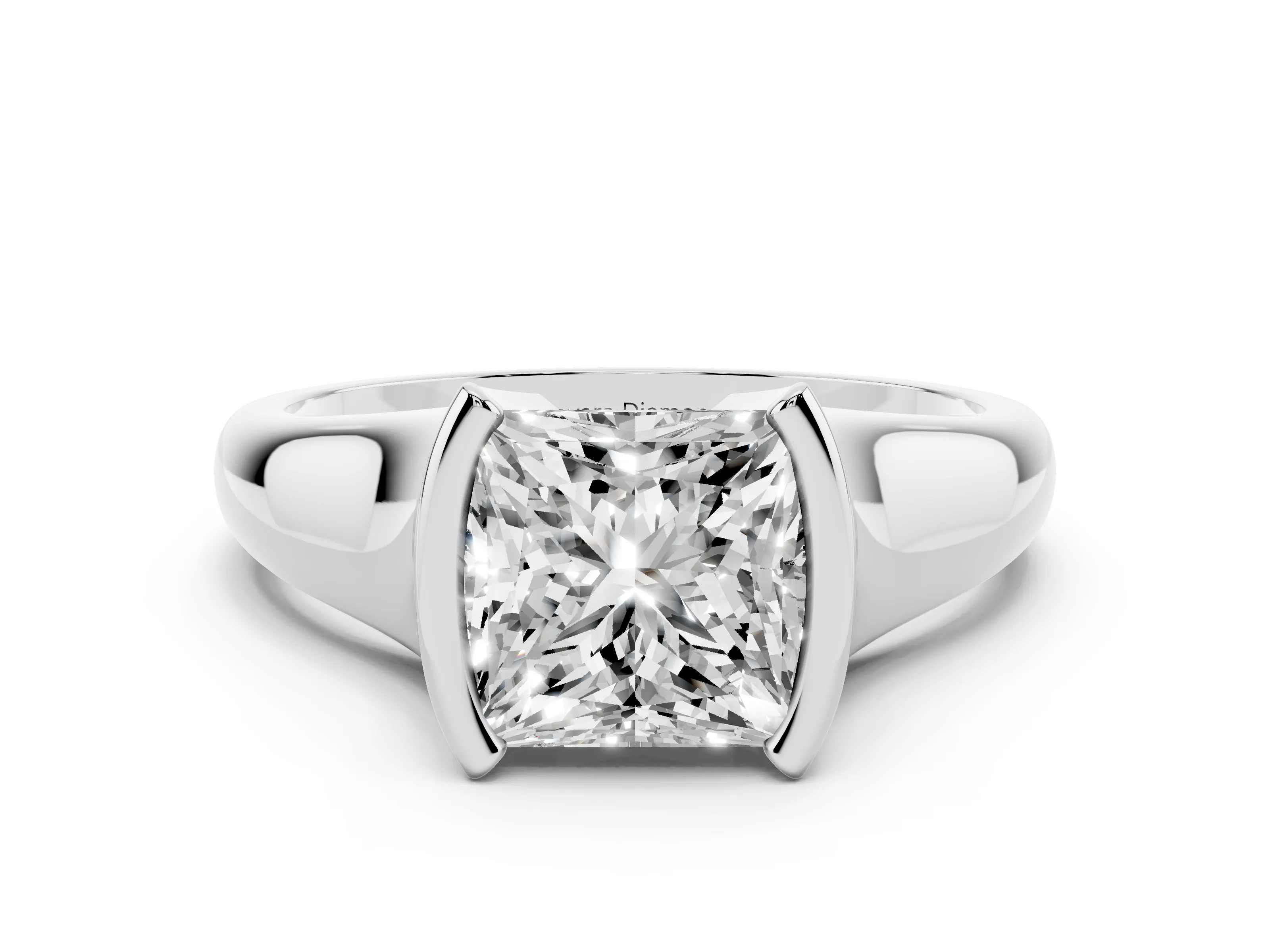 Princess Cut Diamond Solitaire Tension Set Ring Set in White gold with Split Shank Band