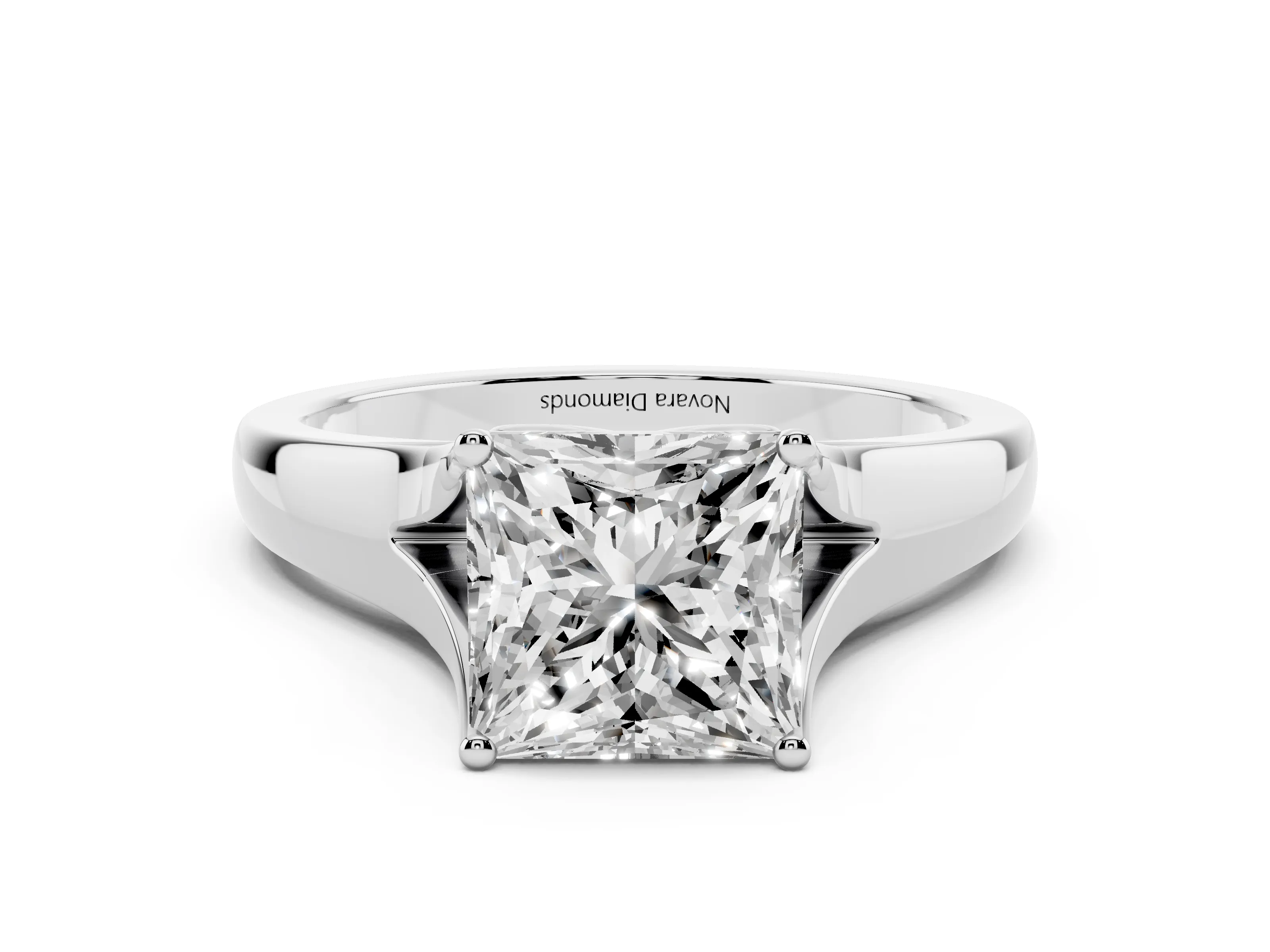 Princess Cut Diamond Solitaire Ring Set in Platinum with Arched Cathedral Band and Prong Setting
