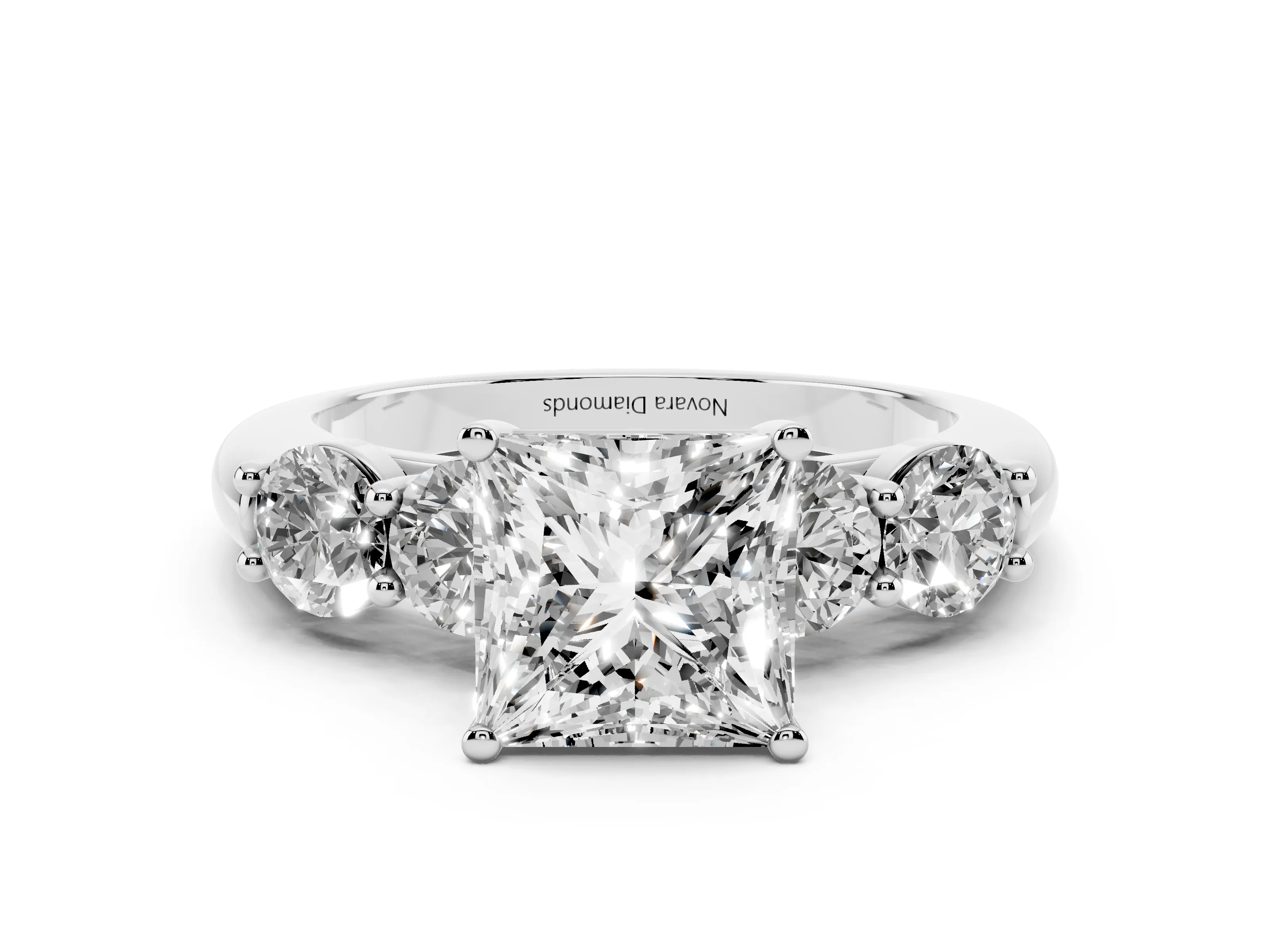 Princess Cut Diamond Five-Stone Prong Set Ring Set in Platinum with Classic Band