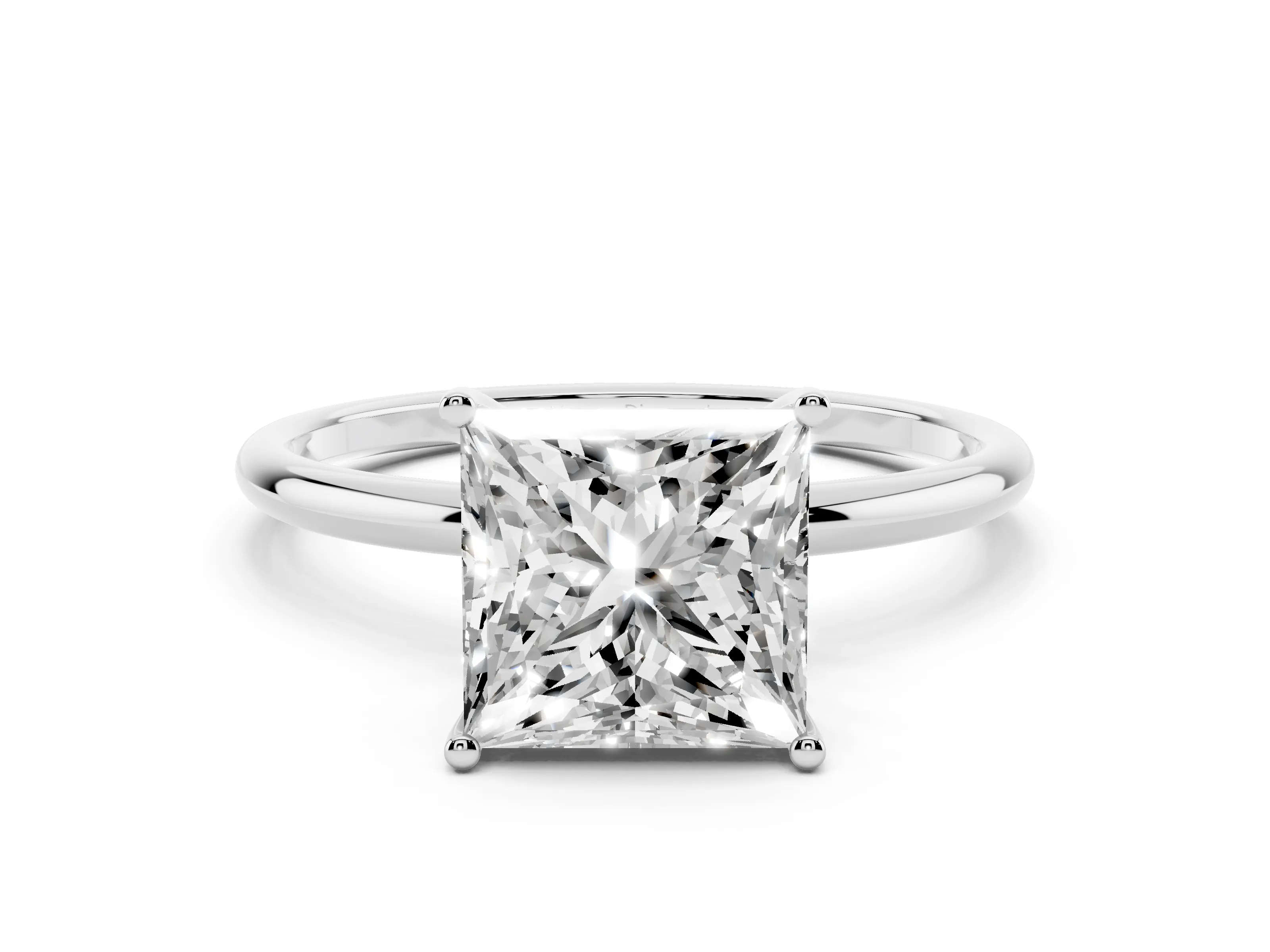 Princess Cut Diamond Solitaire Engagement Ring Set in Platinum with Thin Band and Prong Setting