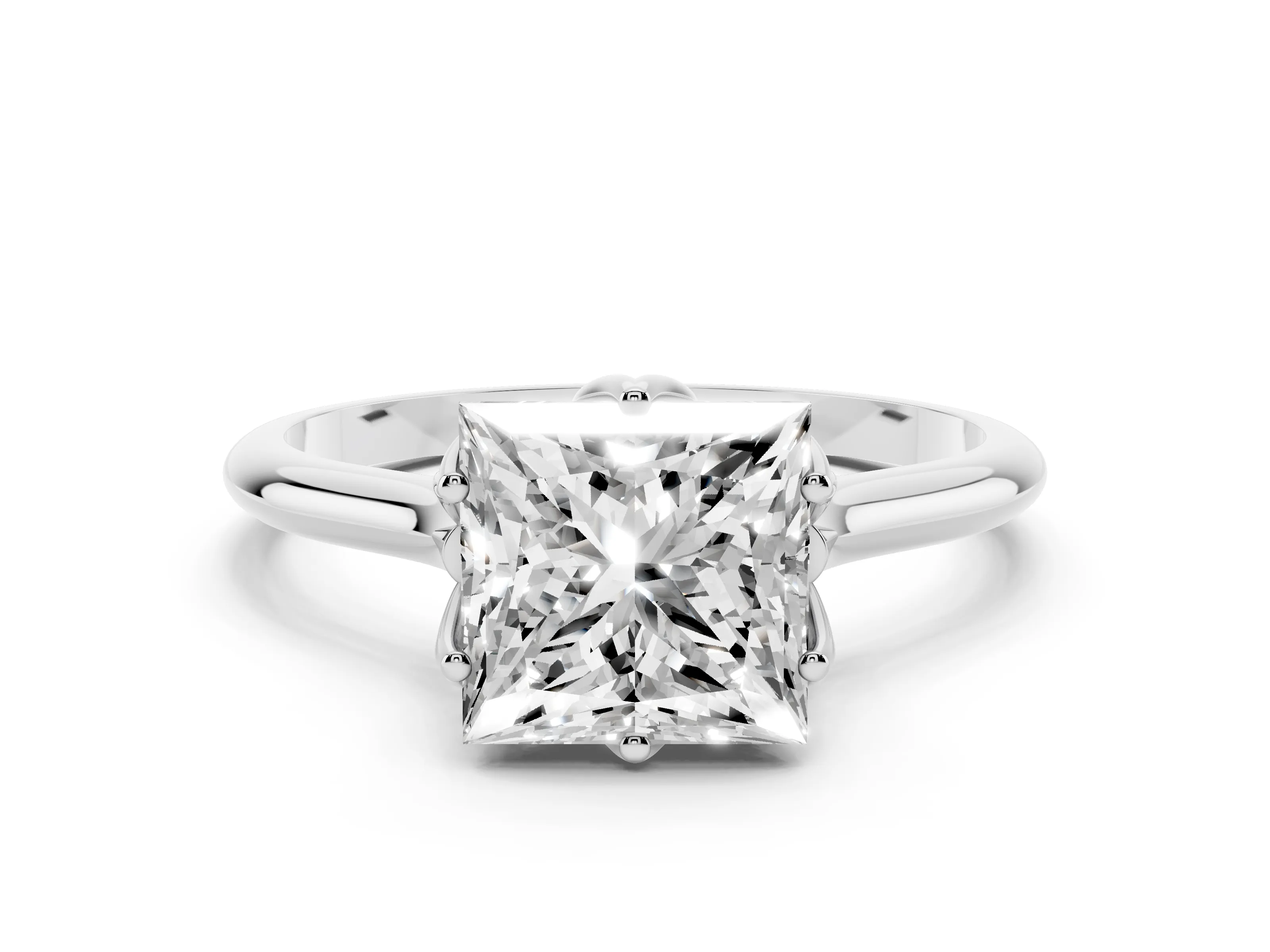 Princess Cut Diamond Solitaire Cathedral Ring Set in Platinum with Prong Setting