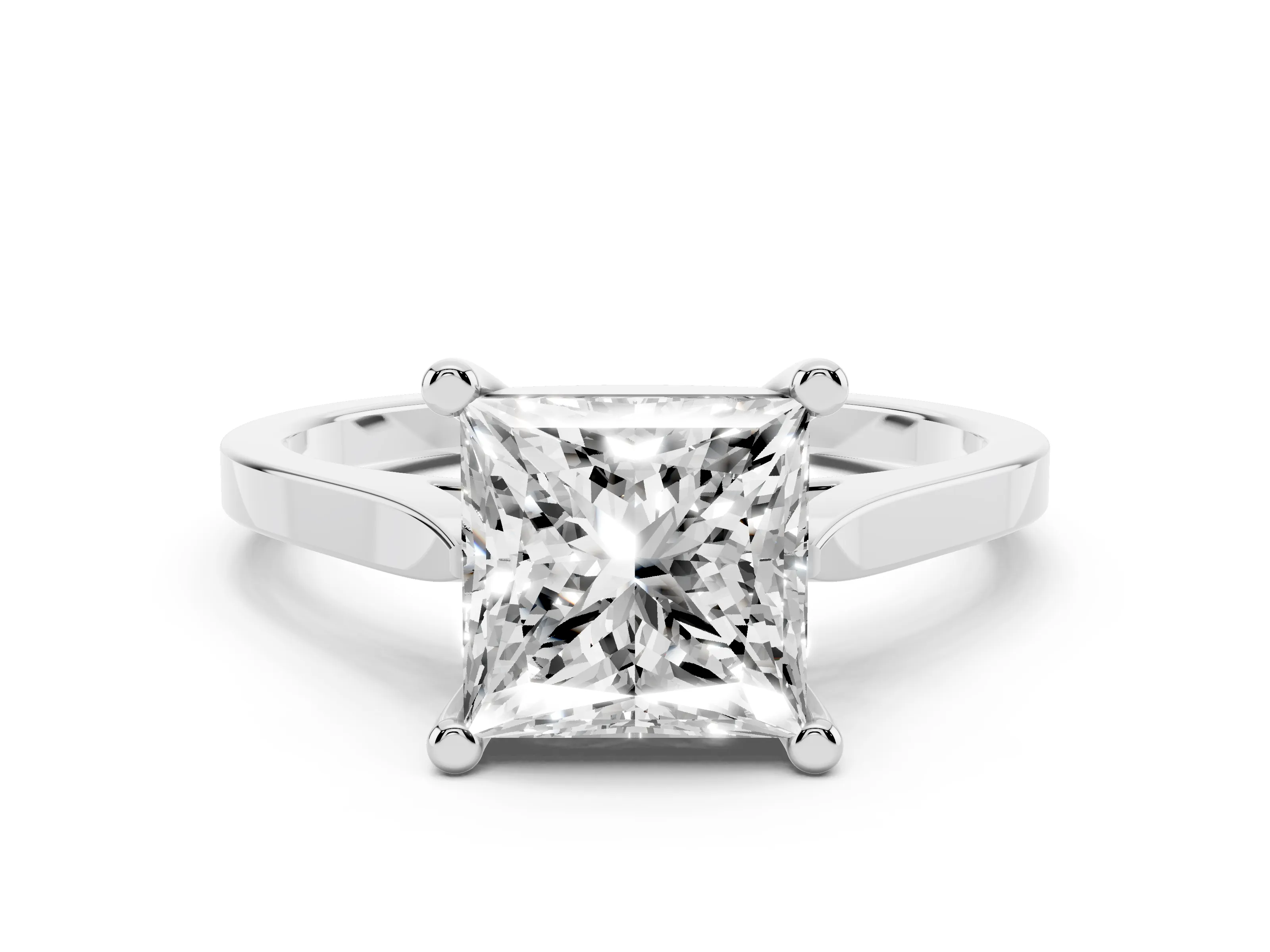Princess Cut Diamond Solitaire Ring Set in Platinum with Prong Setting and Tapered Band