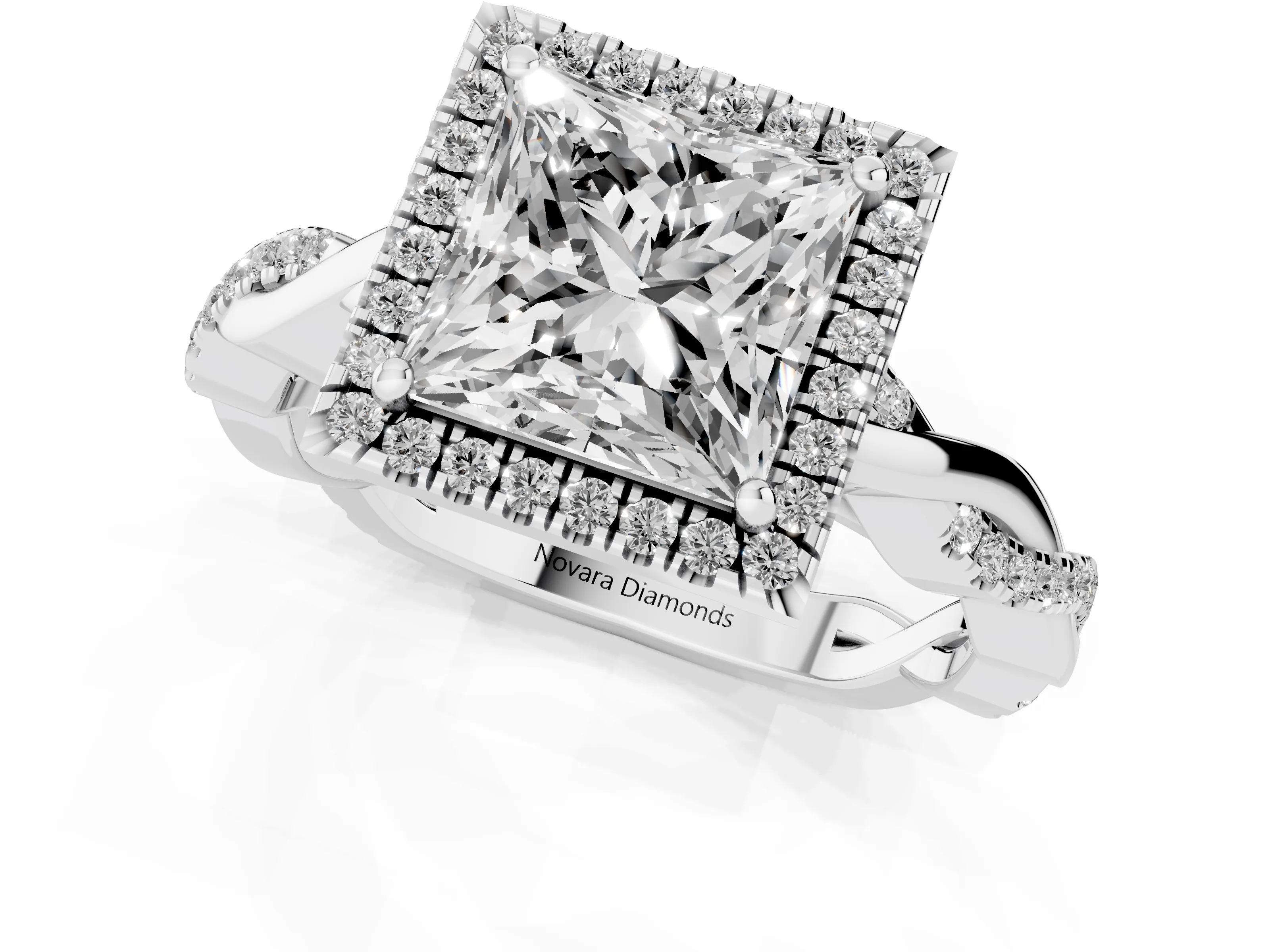 Princess Cut Diamond Halo Twisted Band Ring Set in Platinum with Prong Setting