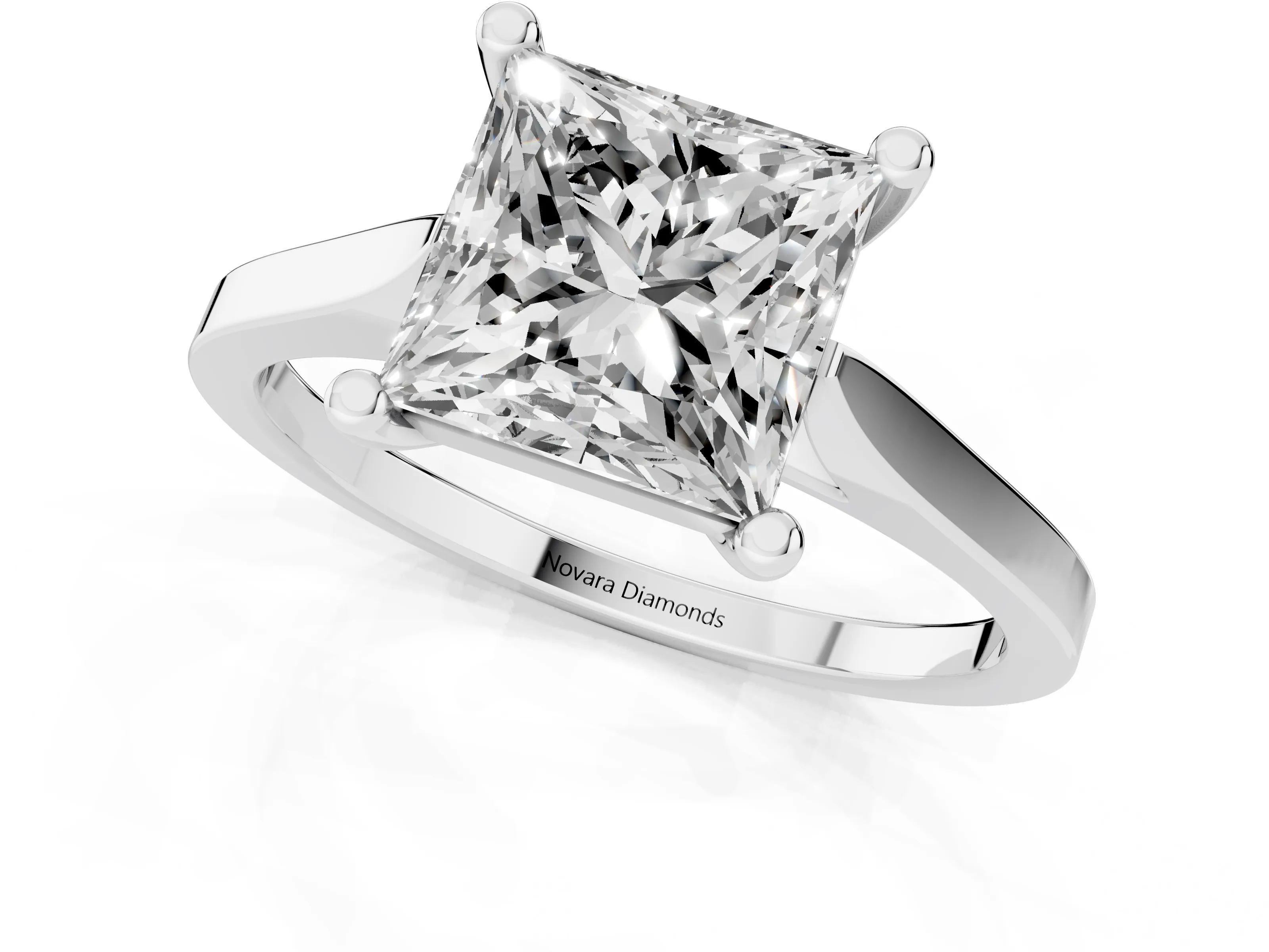 Princess Cut Diamond Solitaire Ring Set in Platinum with Prong Setting and Tapered Band