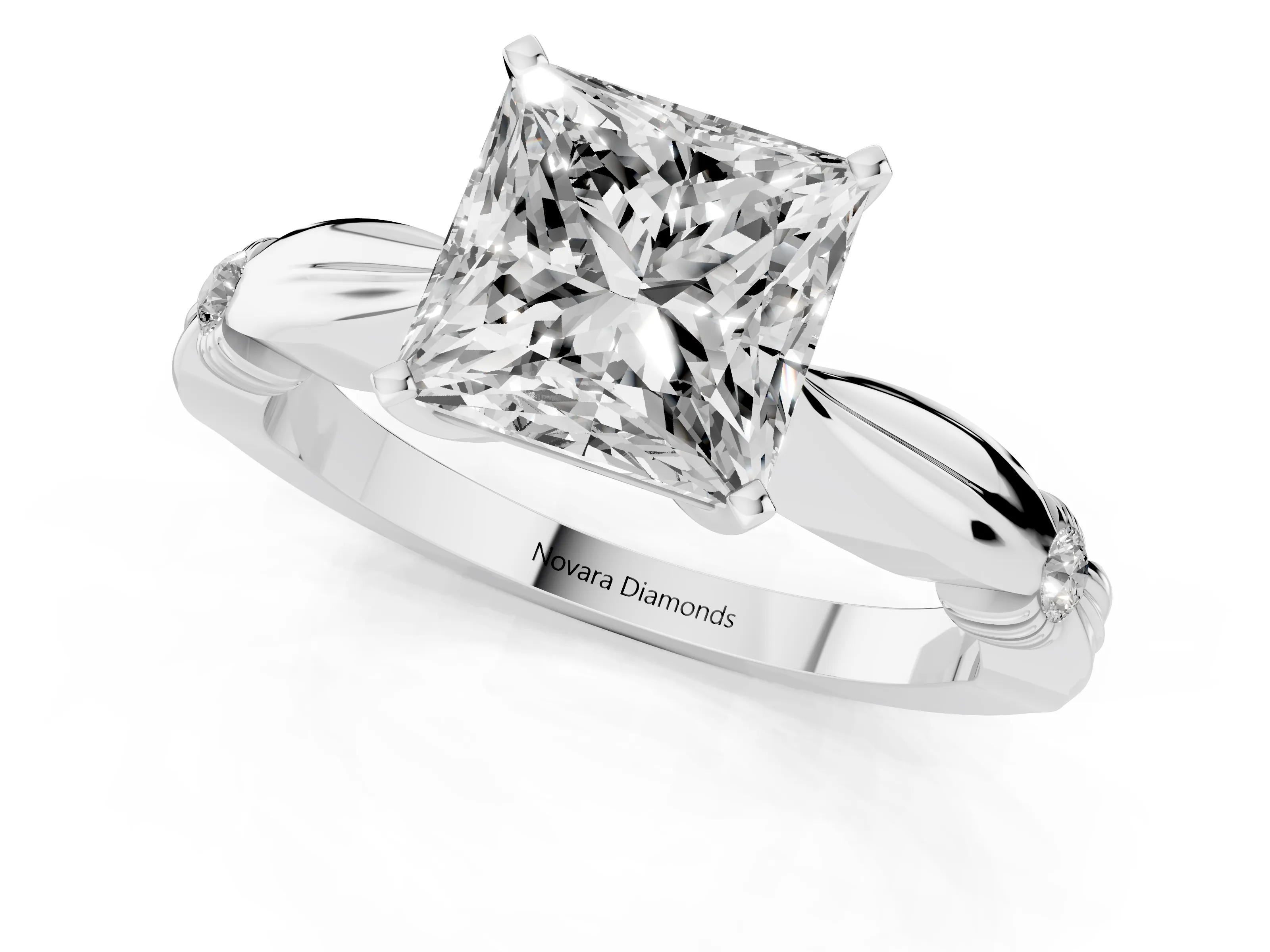 Princess Cut Diamond Solitaire Twisted Band Ring Set in Silver with Accent Stones and Prong Setting – second view
